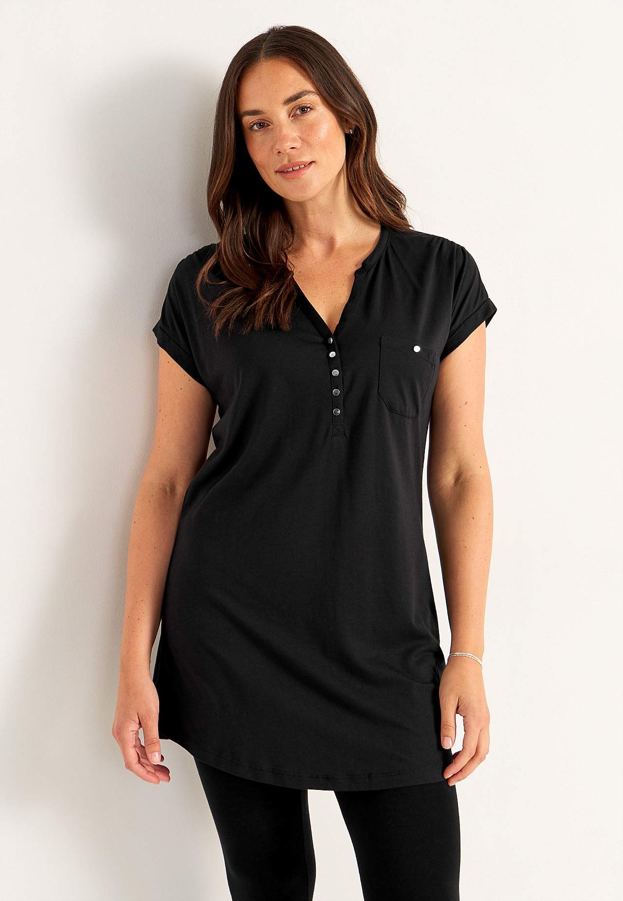 Jersey tuniq with metallic buttons
