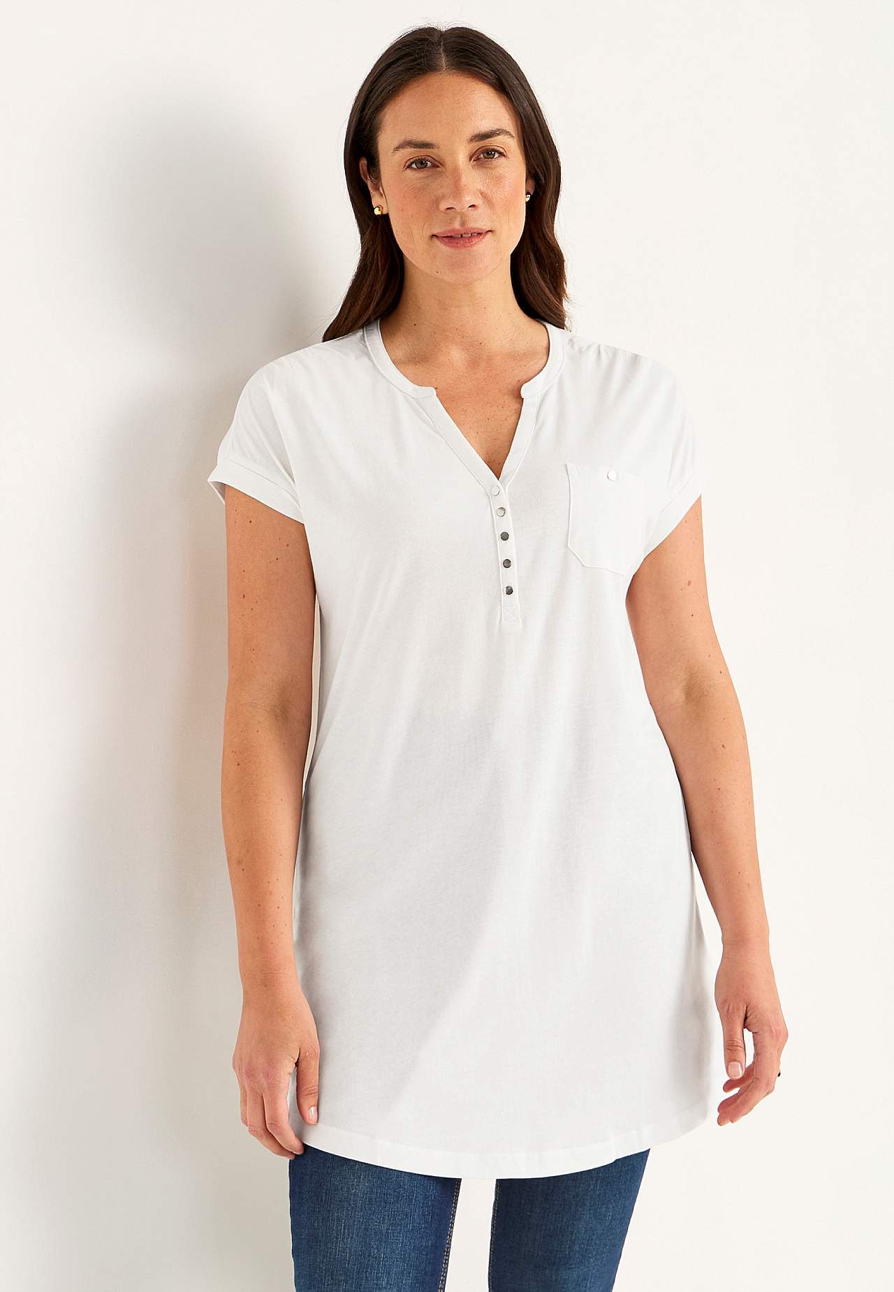 Jersey tuniq with metallic buttons
