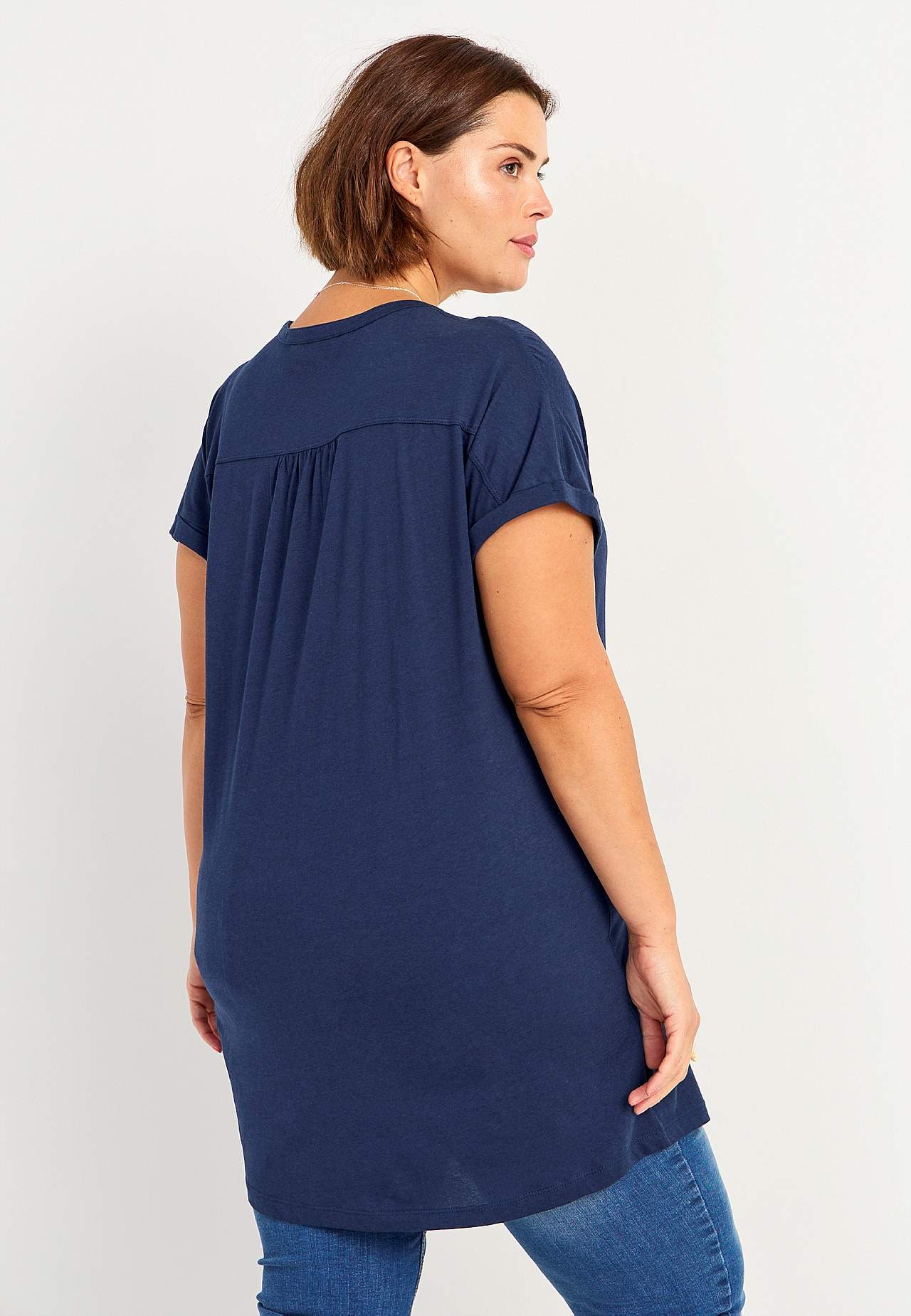 Jersey tuniq with metallic buttons