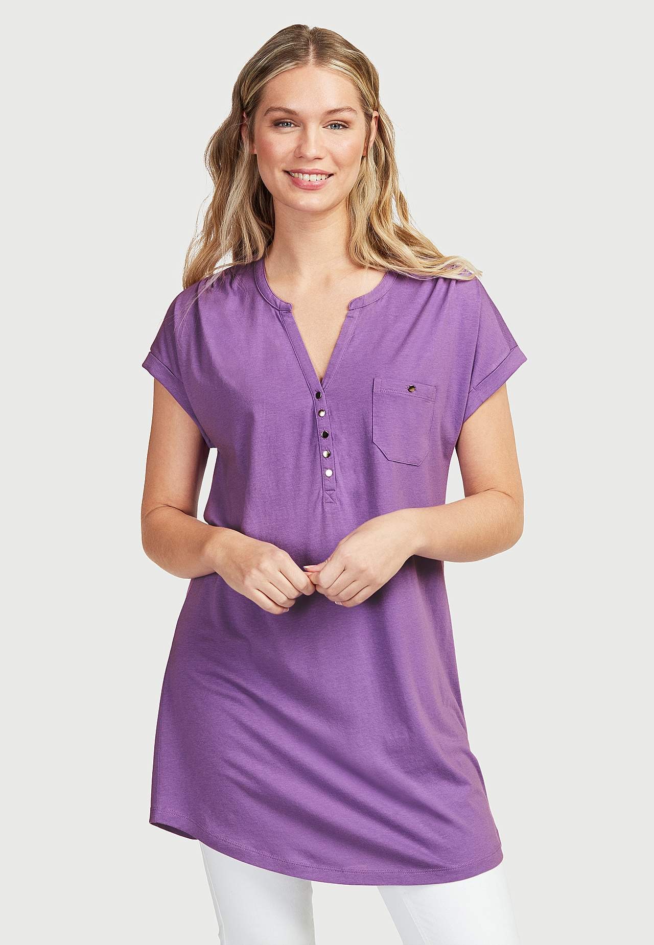 Jersey tuniq with metallic buttons