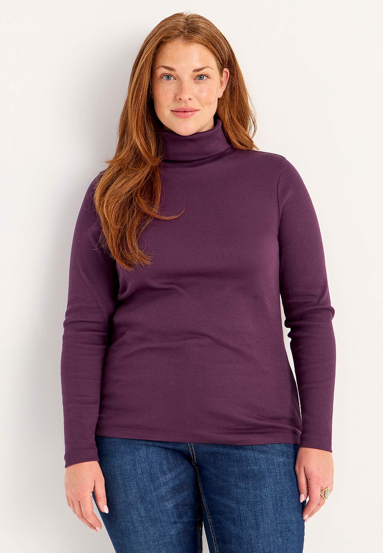 Ribbed roll-neck in organic cotton