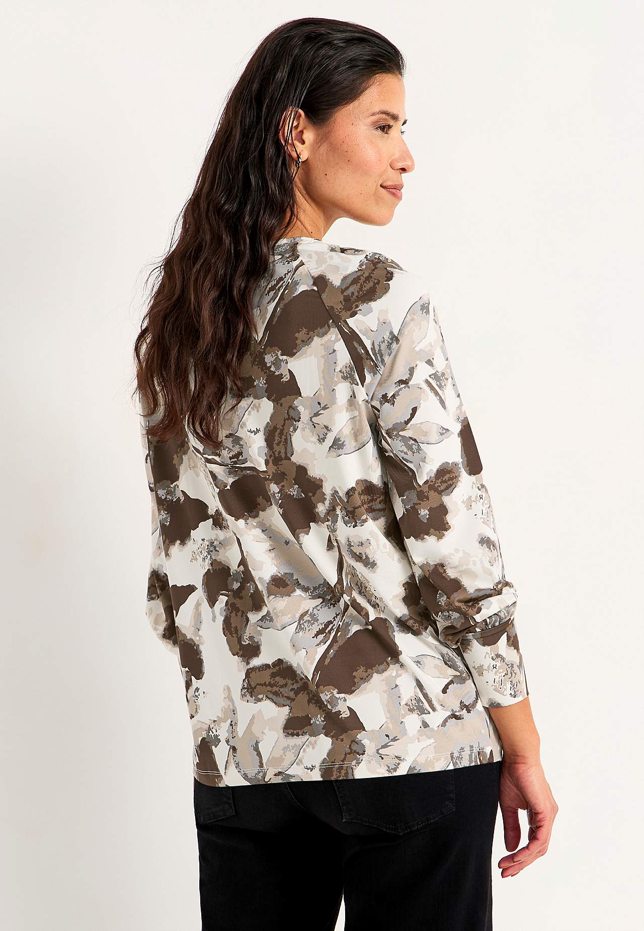 Patterned jersey top with wide cuffs
