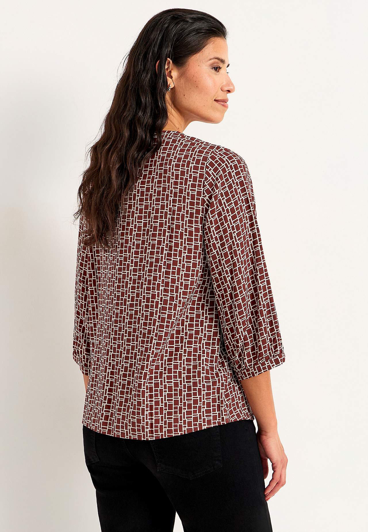 V-neck, woven blouse