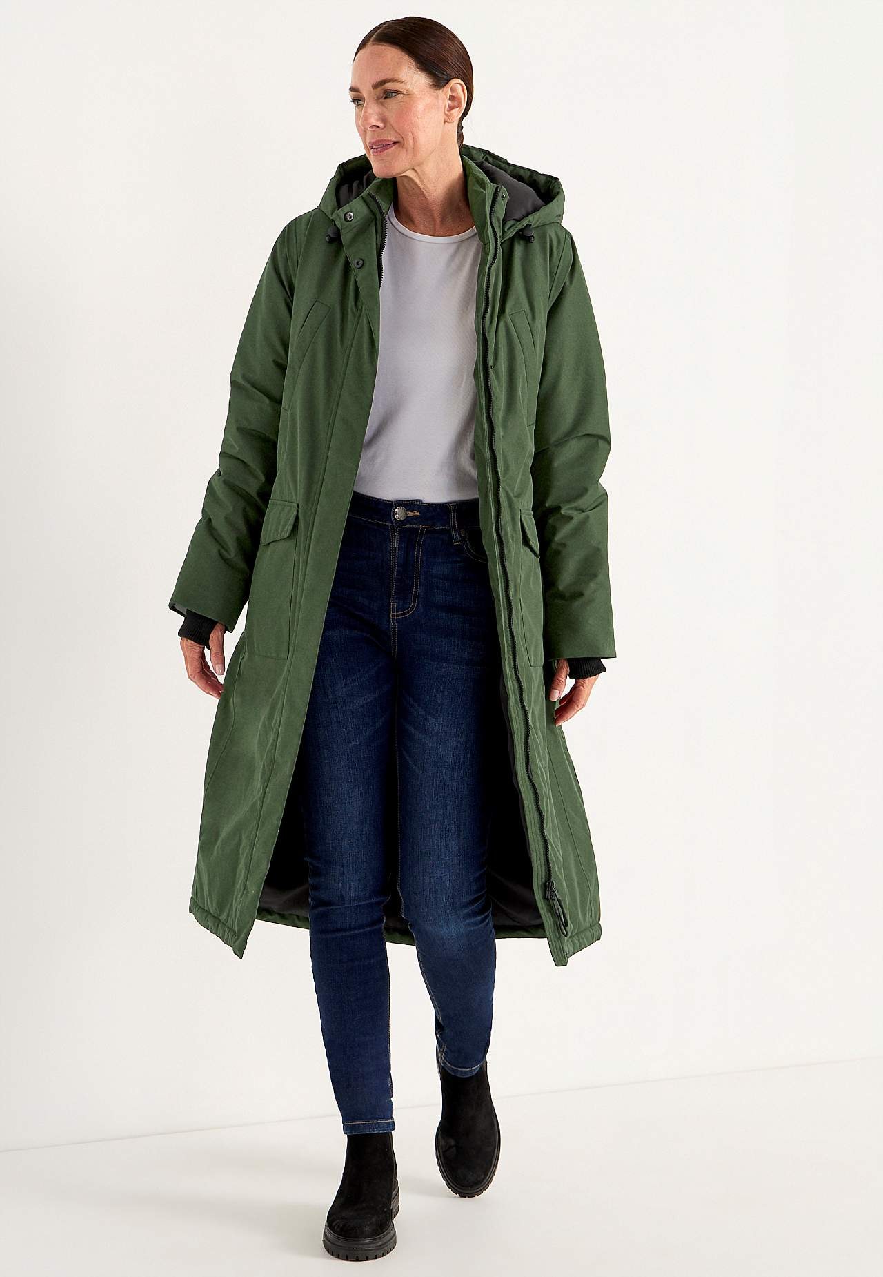 Functional, warm-lined, long parka