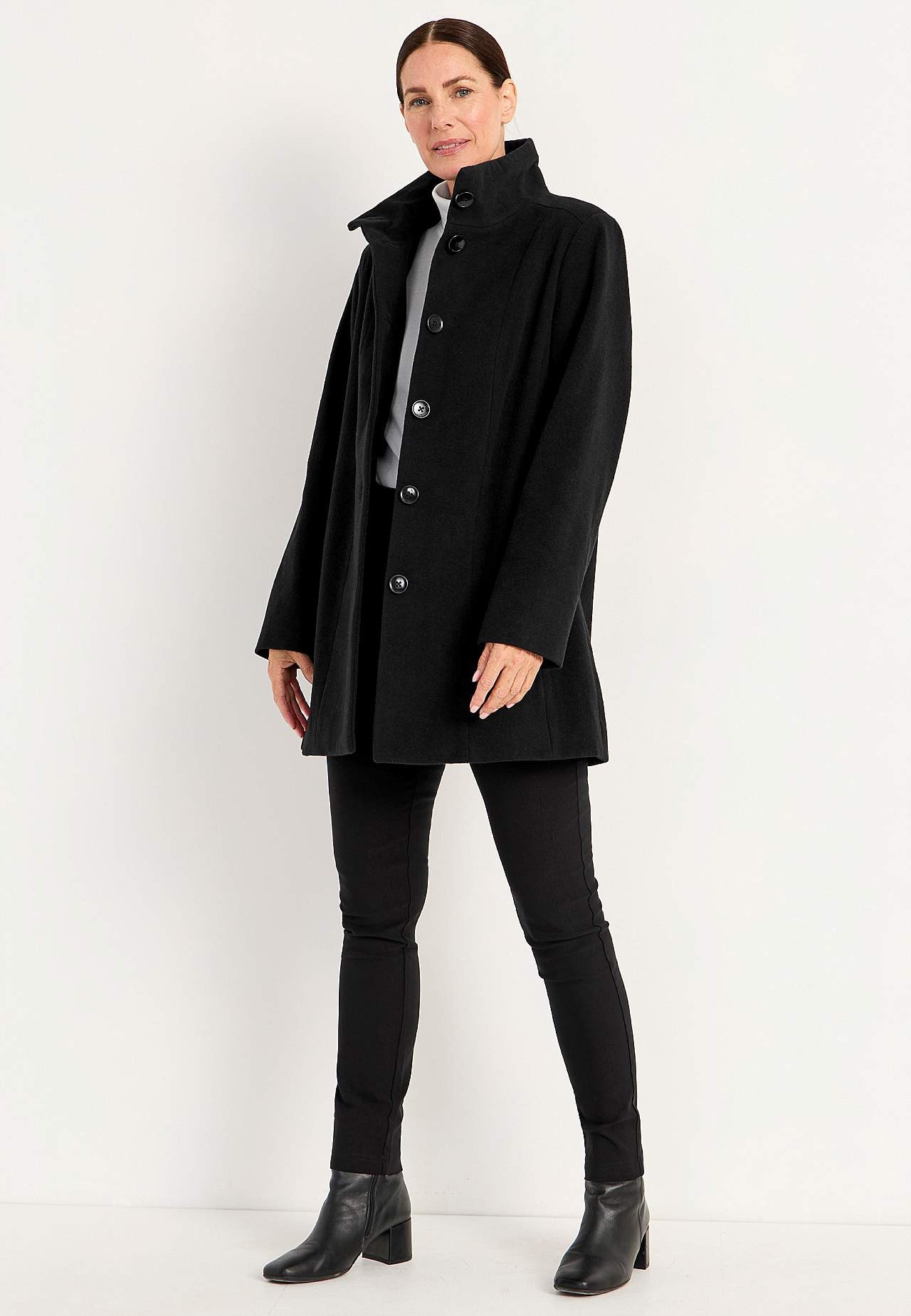 Coat with stand-up collar