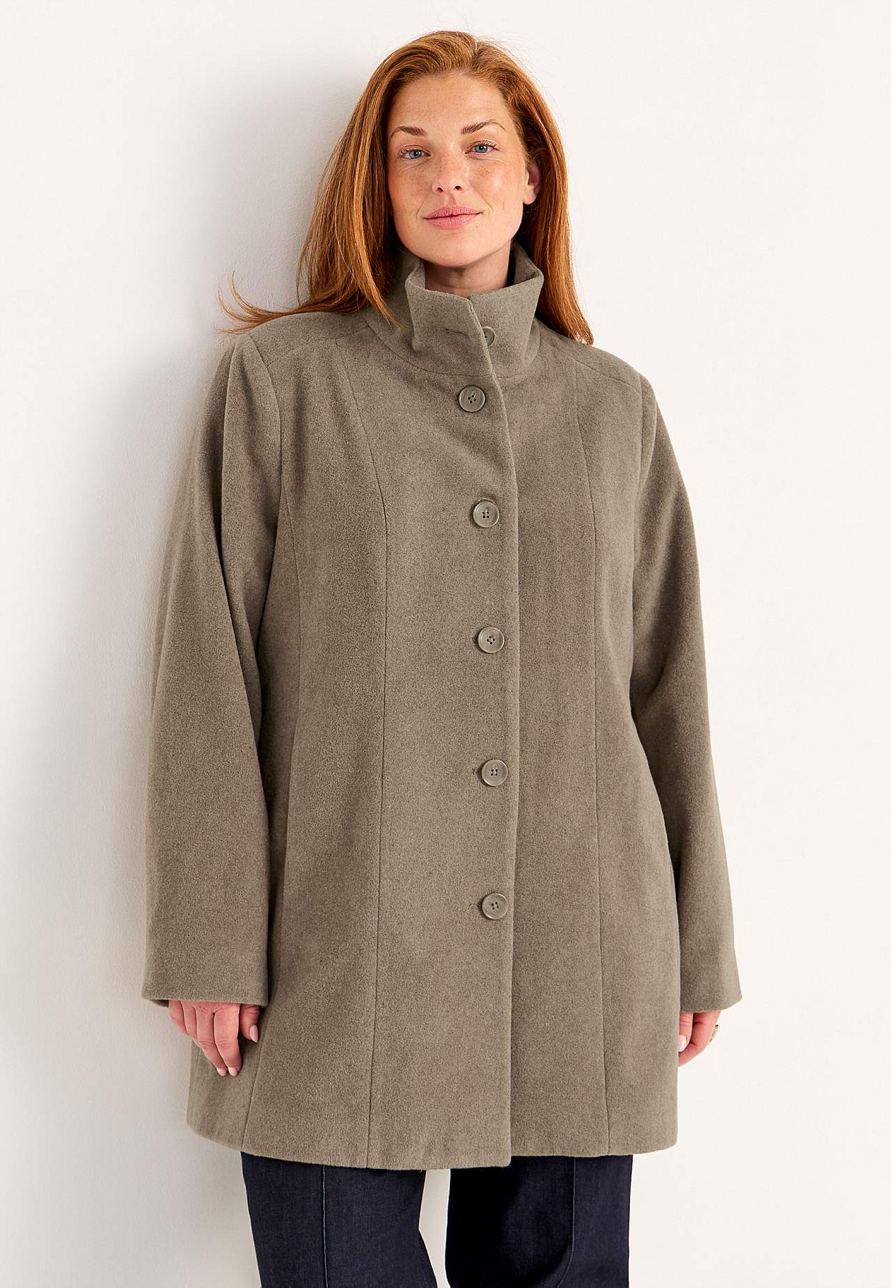 Coat with stand-up collar