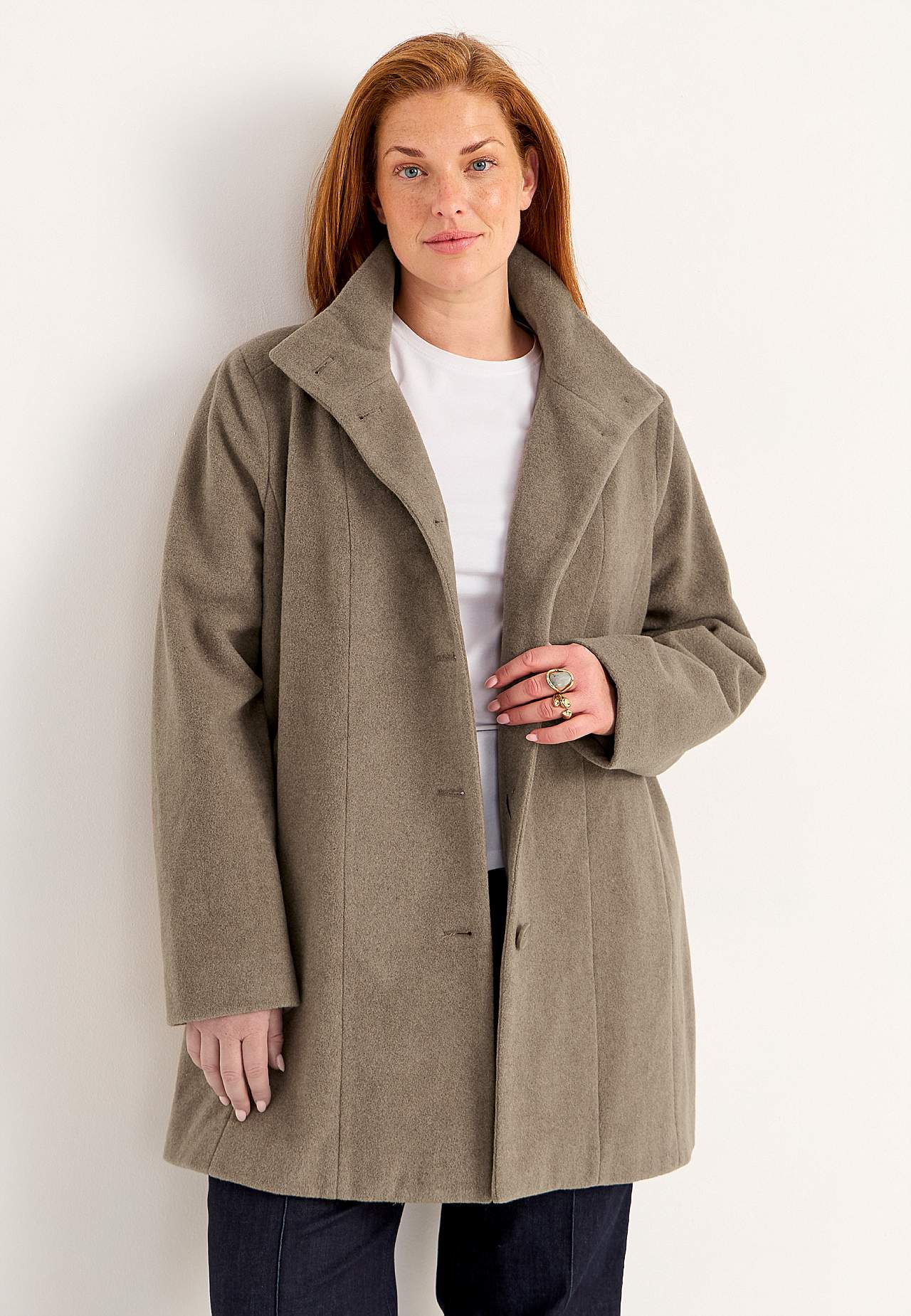 Coat with stand-up collar