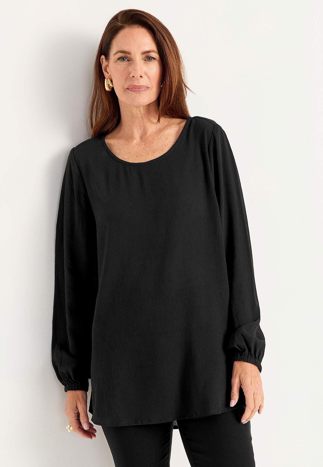 Tunic with textured weave fabric