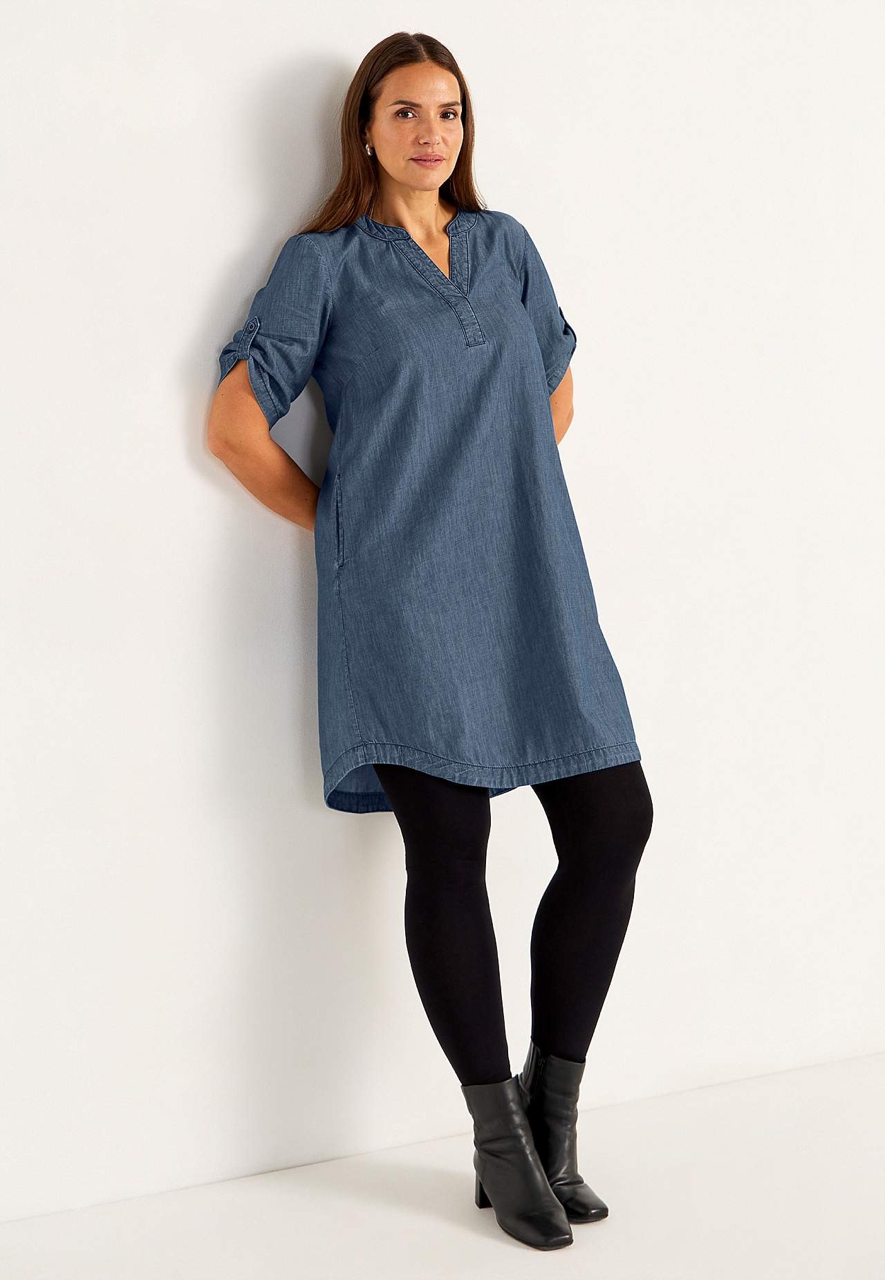 Denim dress in soft washed denim