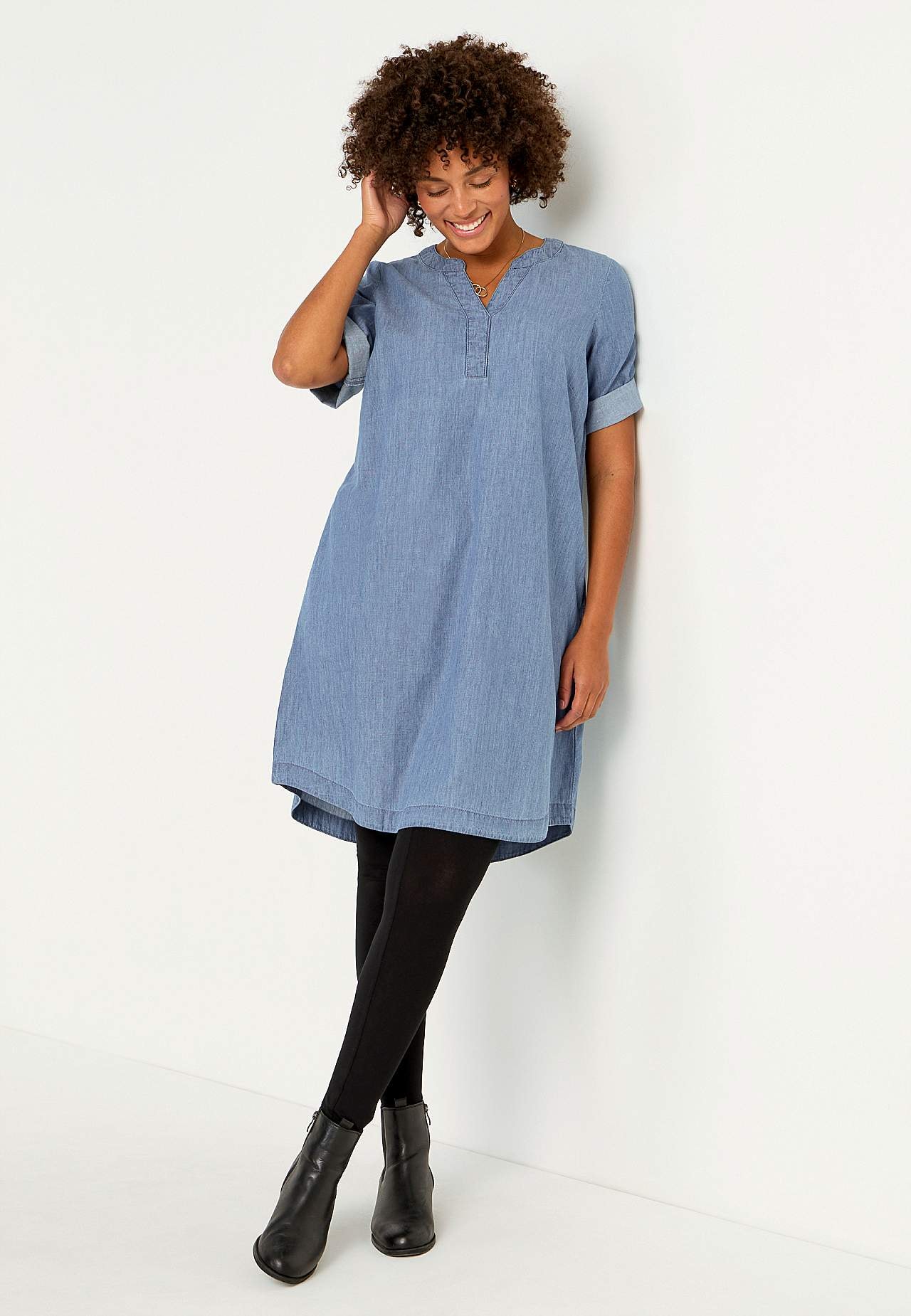 Denim dress in soft washed denim