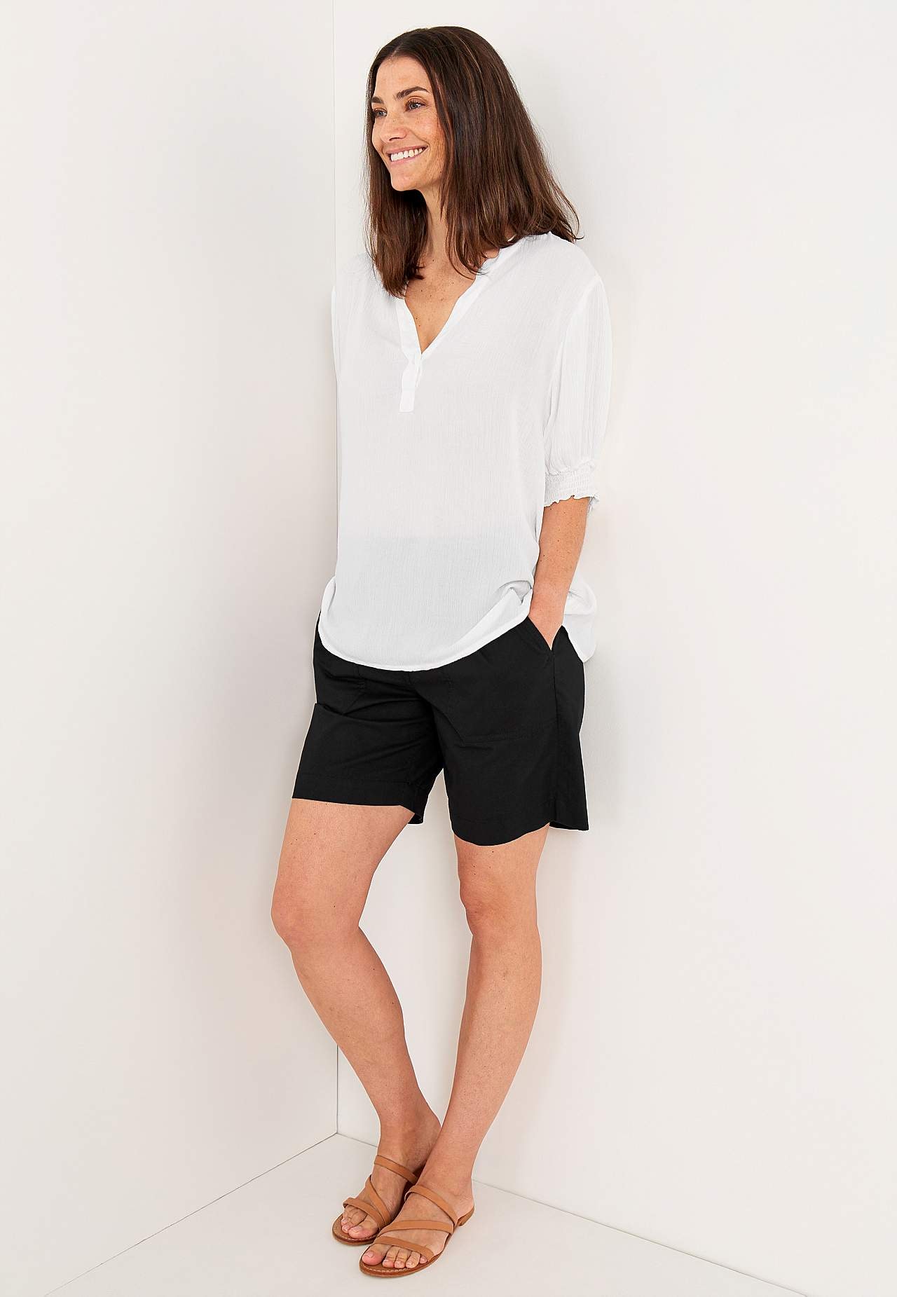 Shorts in washed cotton Jade