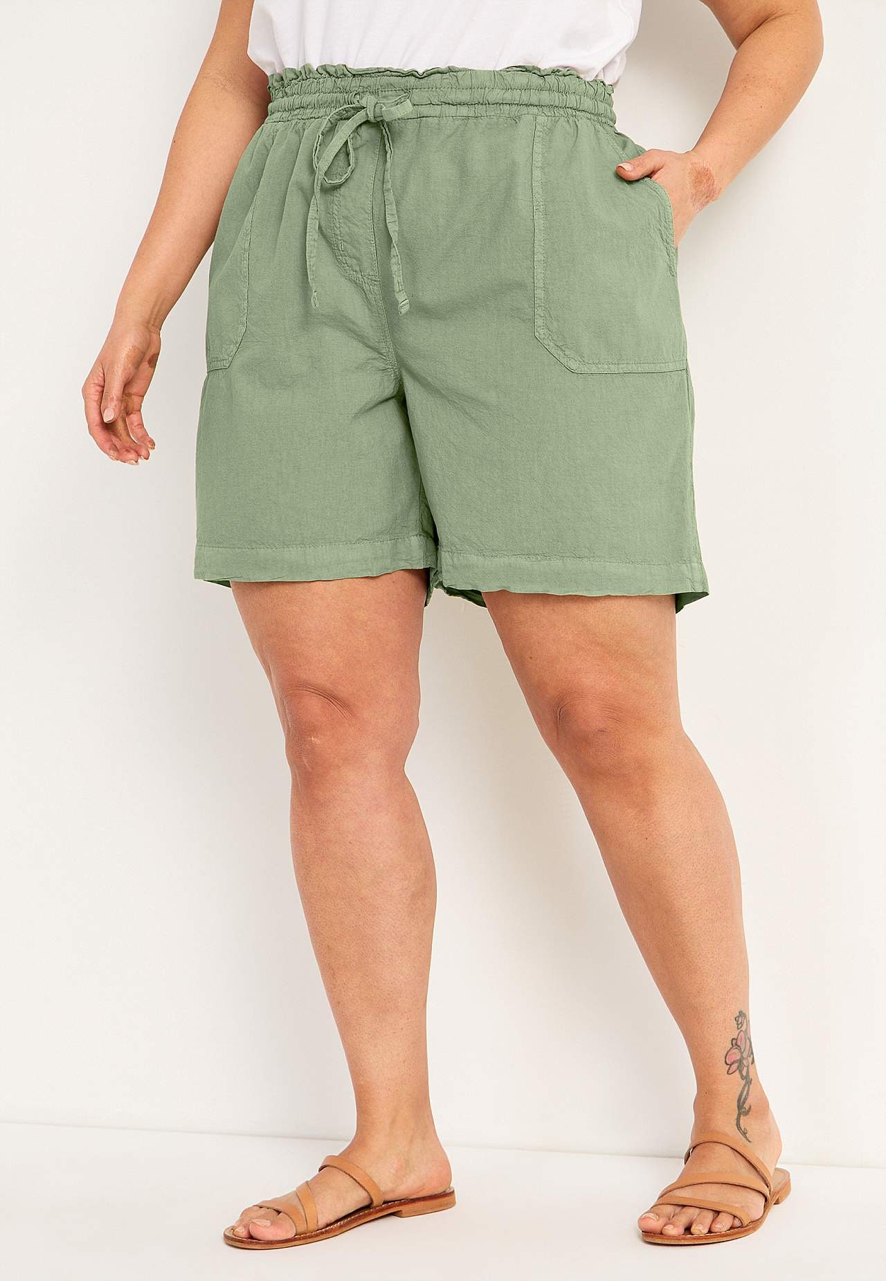 Shorts in washed cotton Jade