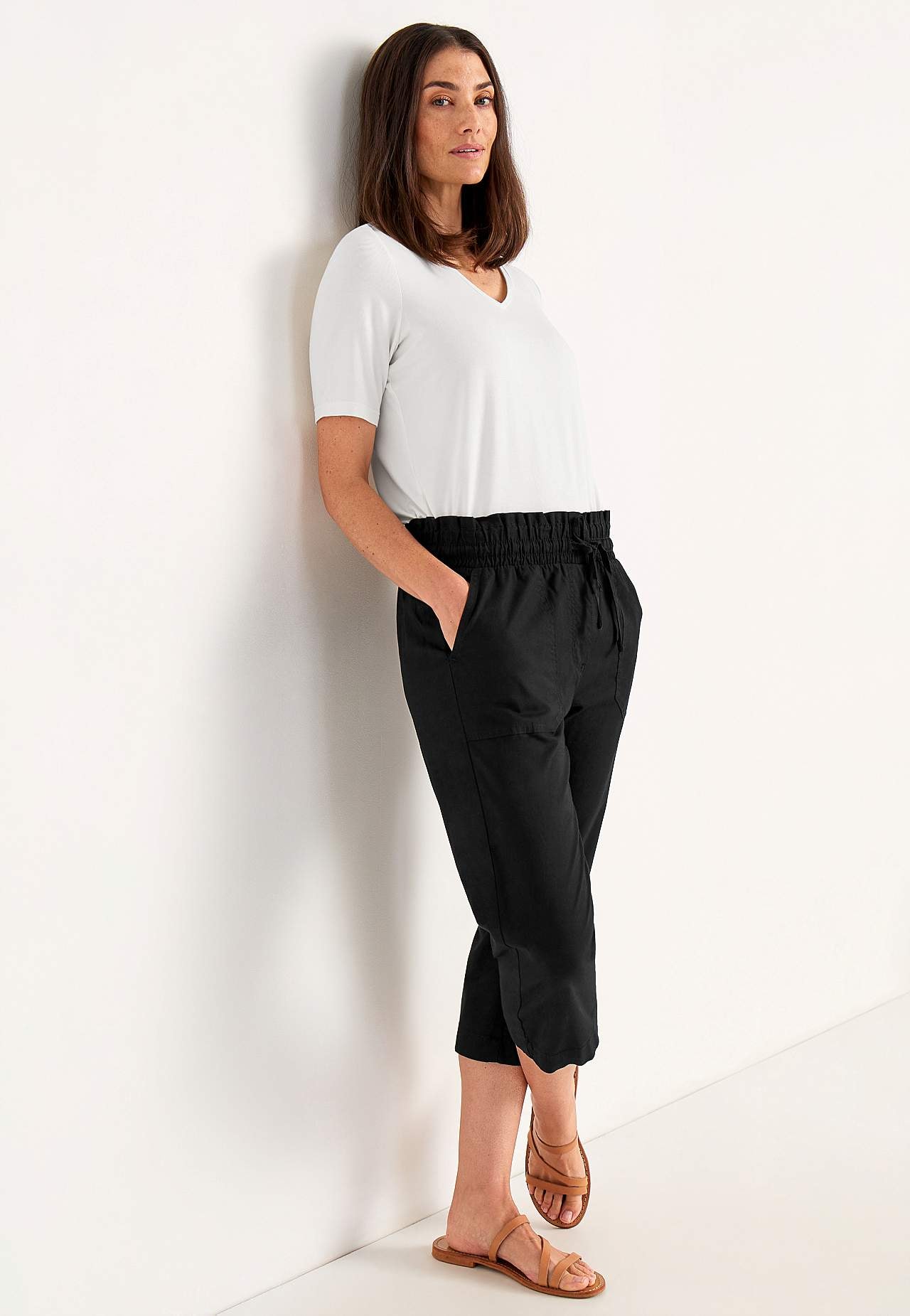 Capri trousers in washed cotton Jade