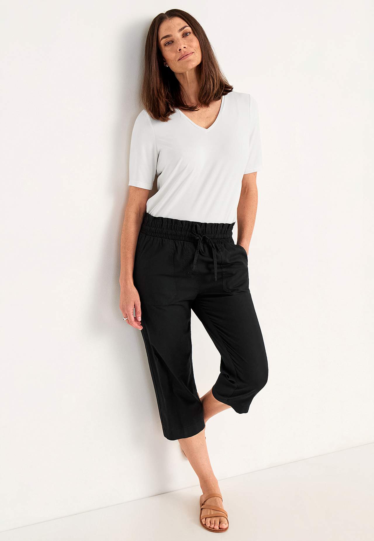 Capri trousers in washed cotton Jade