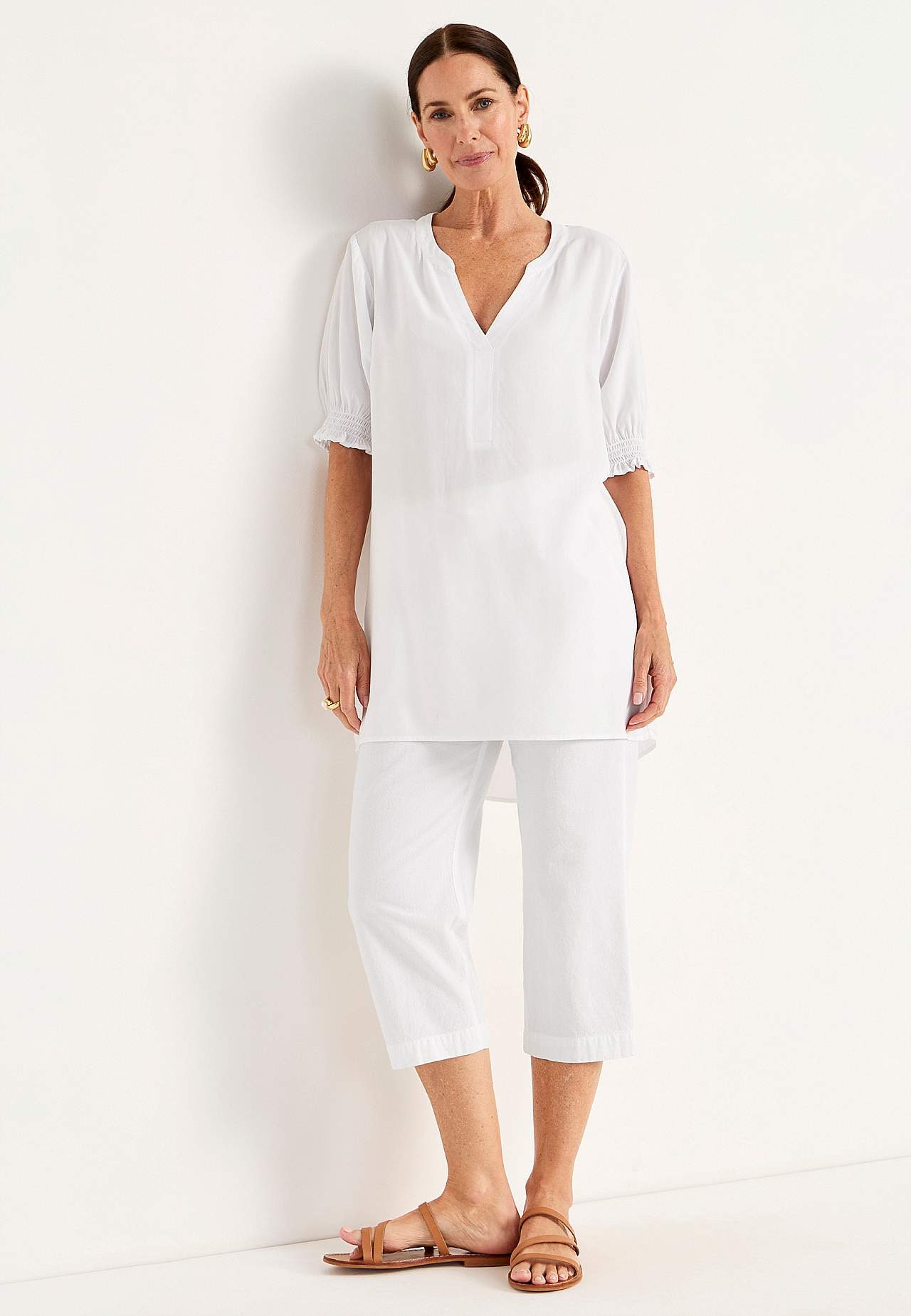 Capri trousers in washed cotton Jade