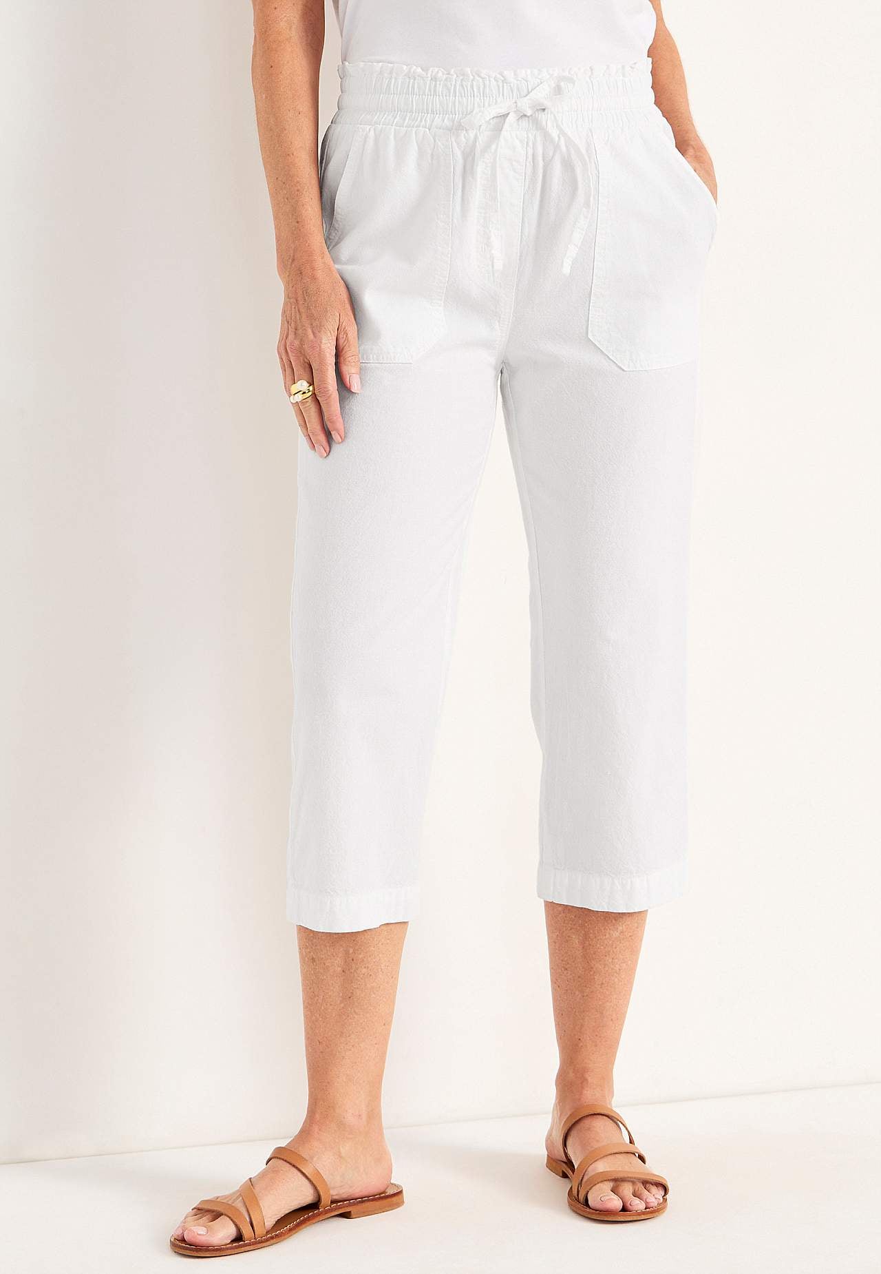Capri trousers in washed cotton Jade