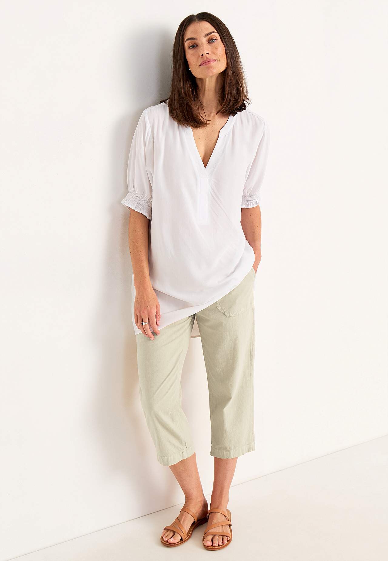 Capri trousers in washed cotton Jade