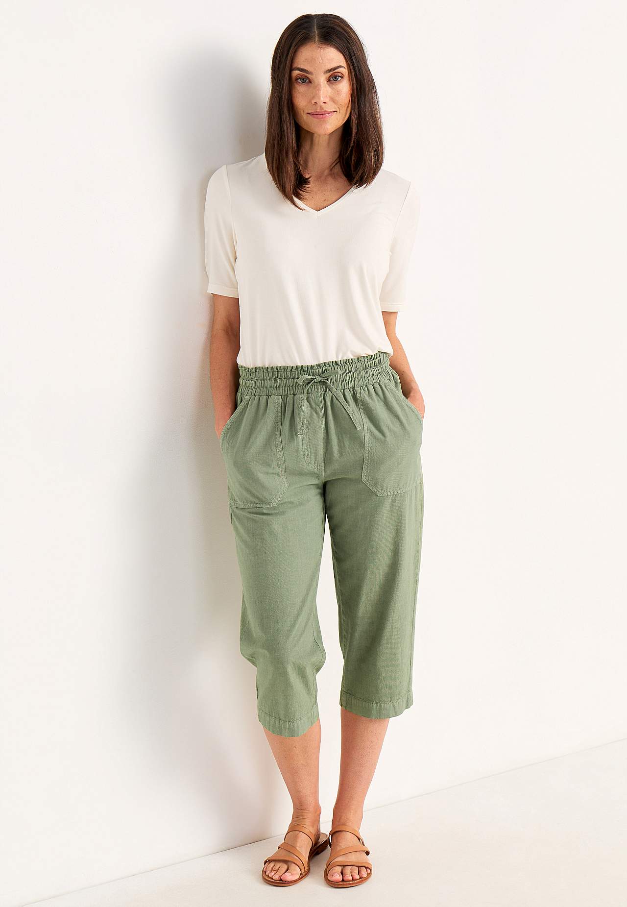 Capri trousers in washed cotton Jade
