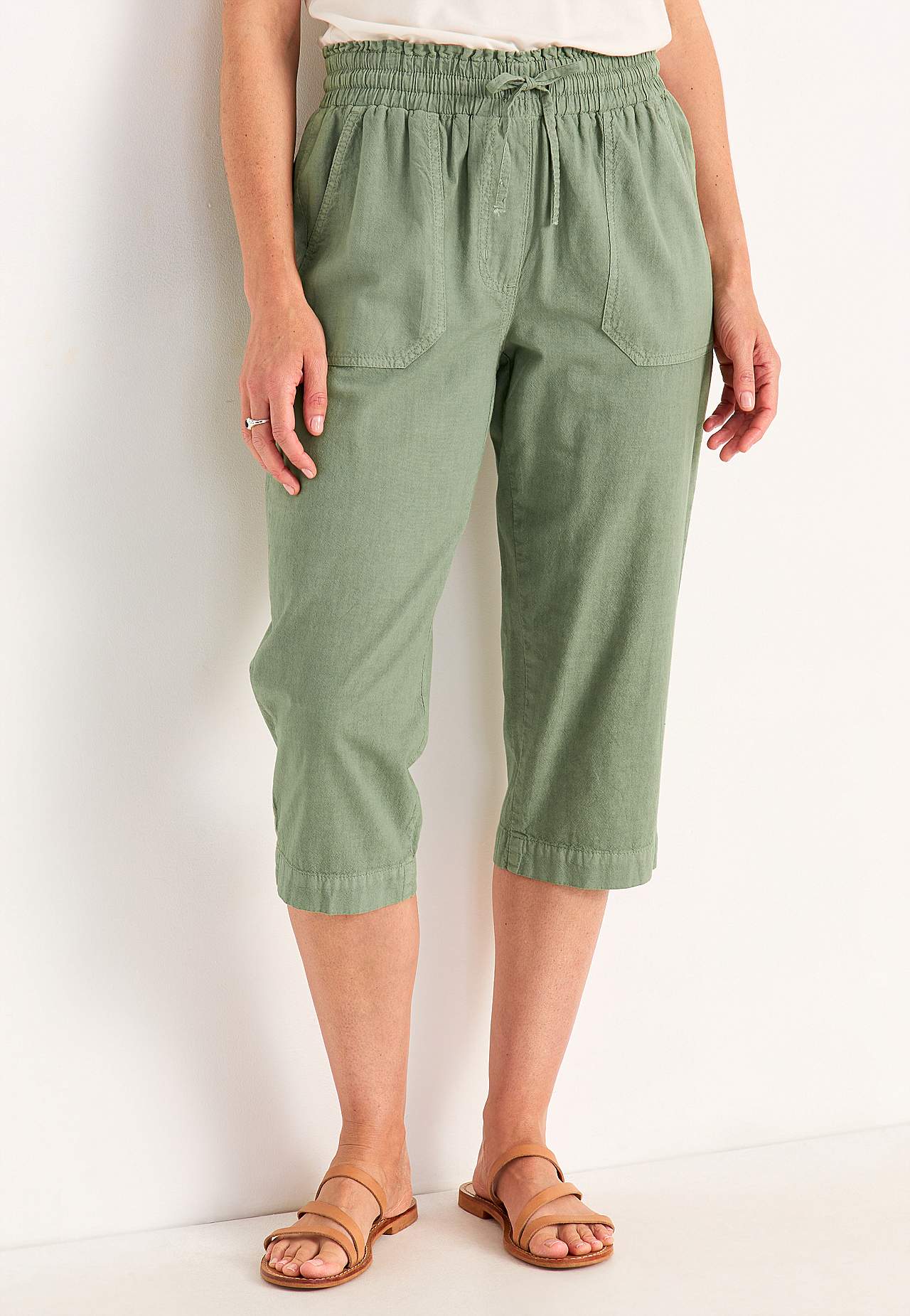 Capri trousers in washed cotton Jade