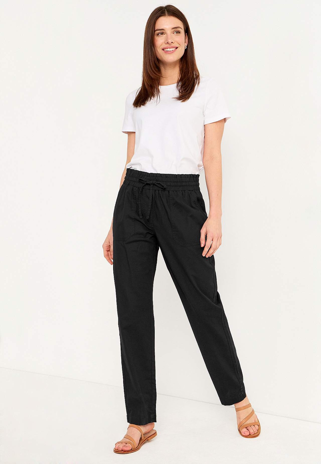 Long trousers in washed cotton