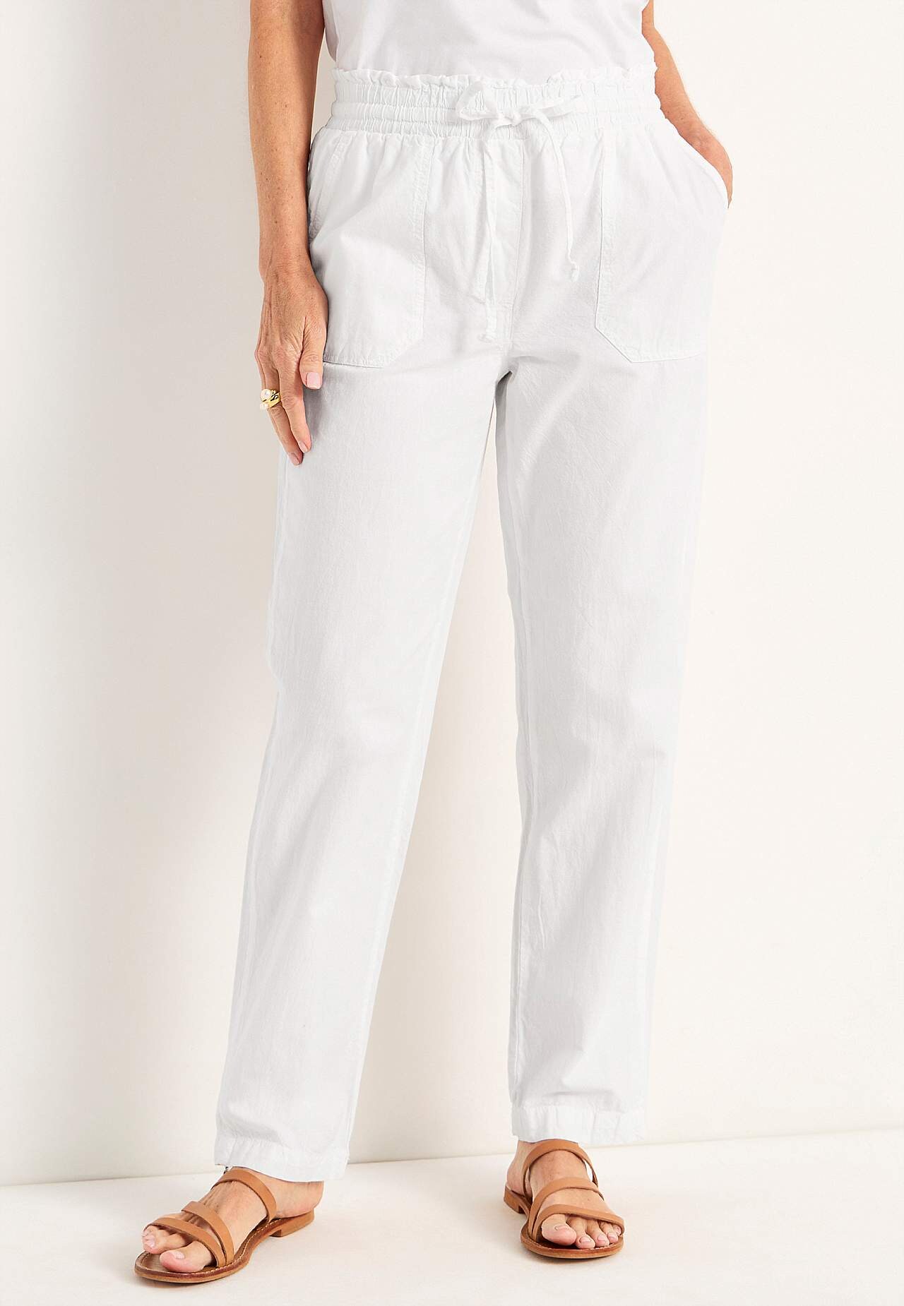 Long trousers in washed cotton