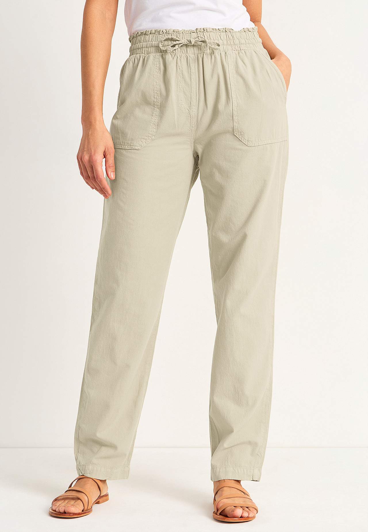 Long trousers in washed cotton