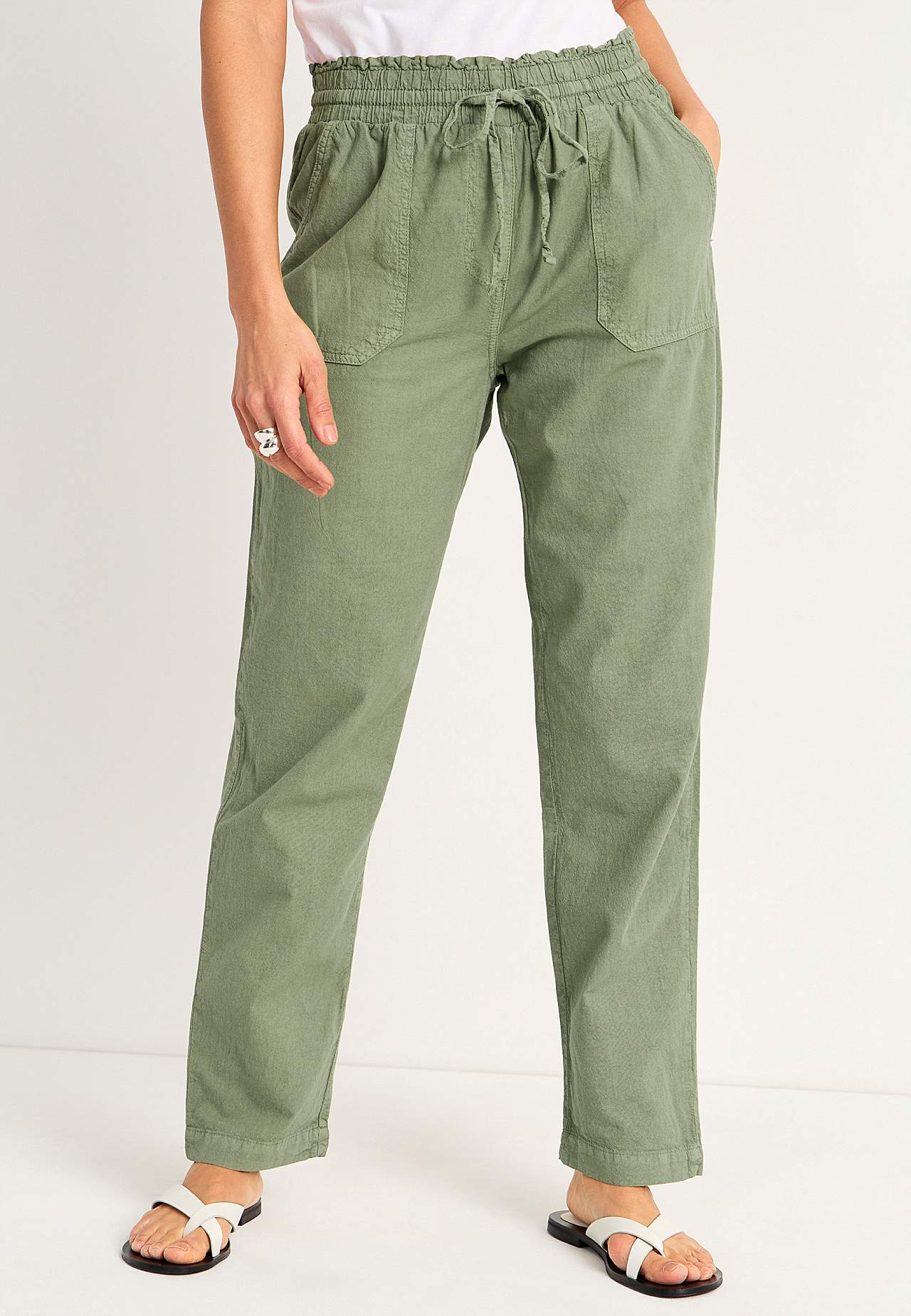 Long trousers in washed cotton
