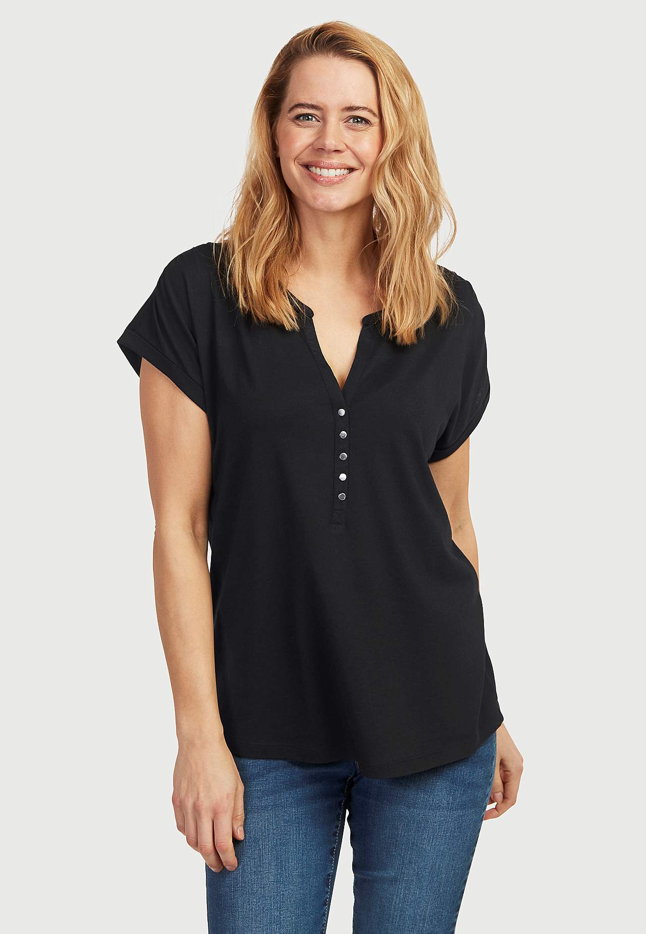 Jersey top with metallic buttons