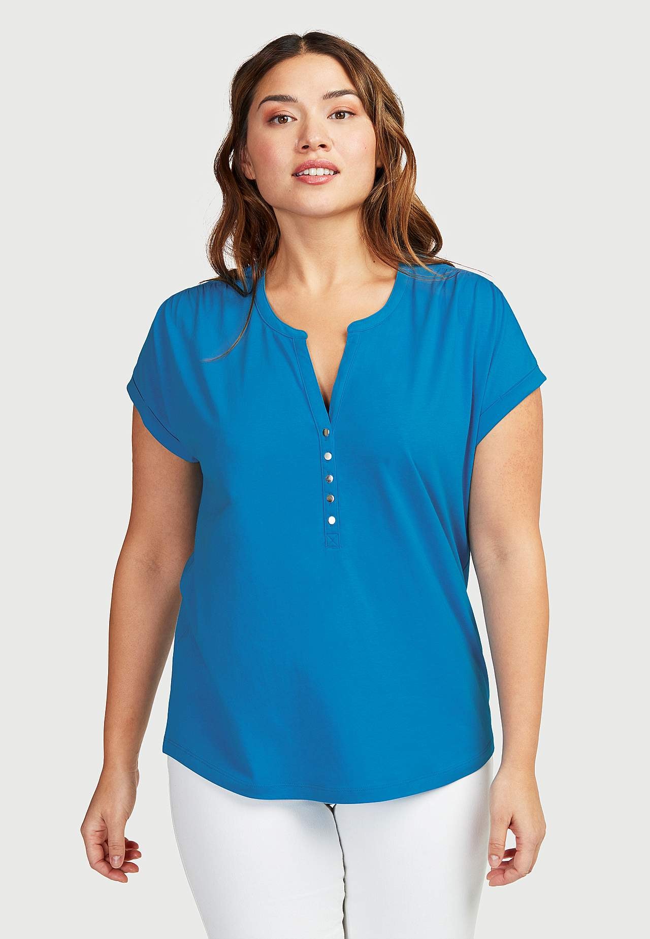 Jersey top with metallic buttons