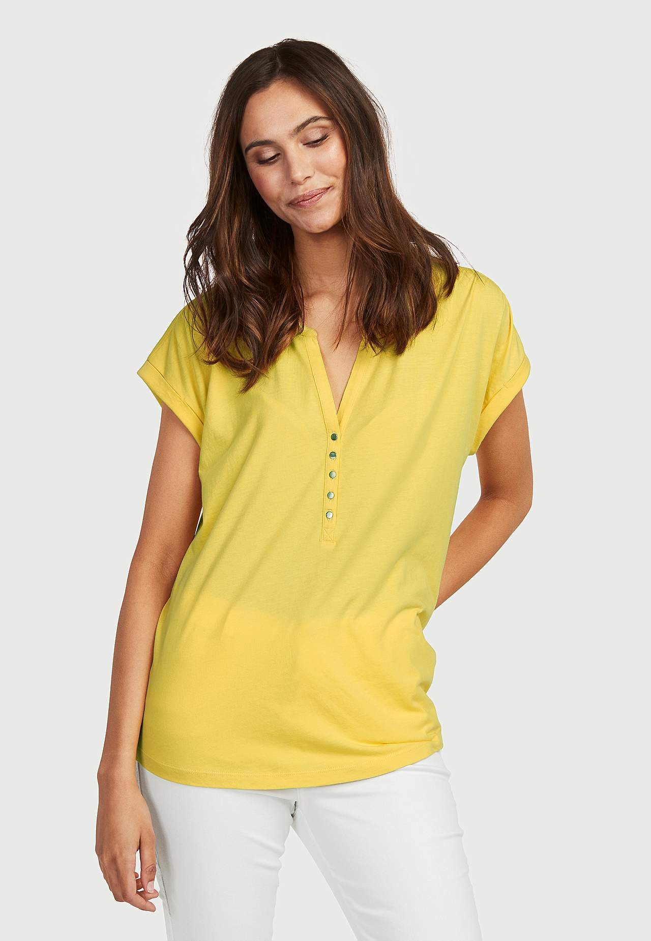 Jersey top with metallic buttons