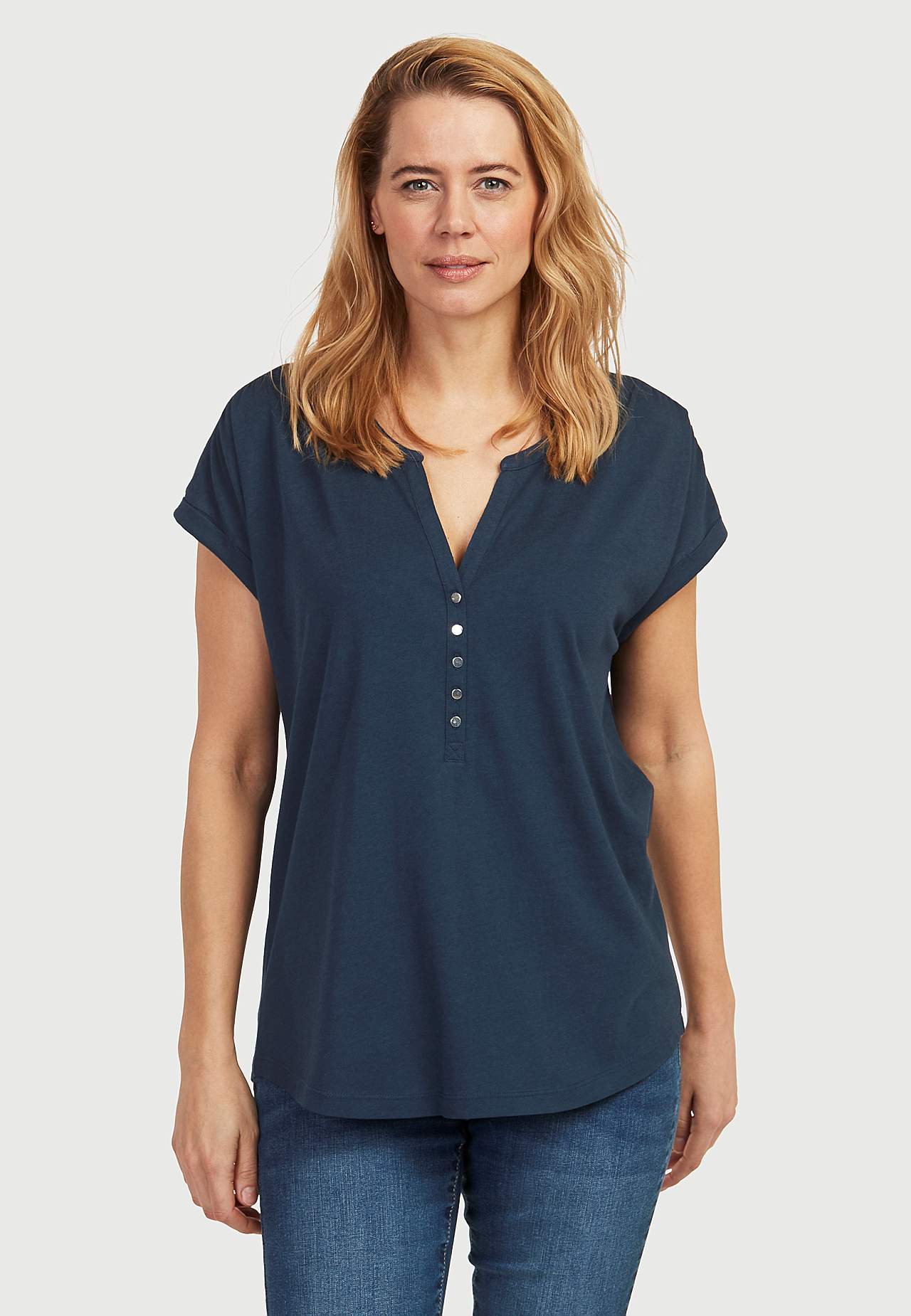 Jersey top with metallic buttons