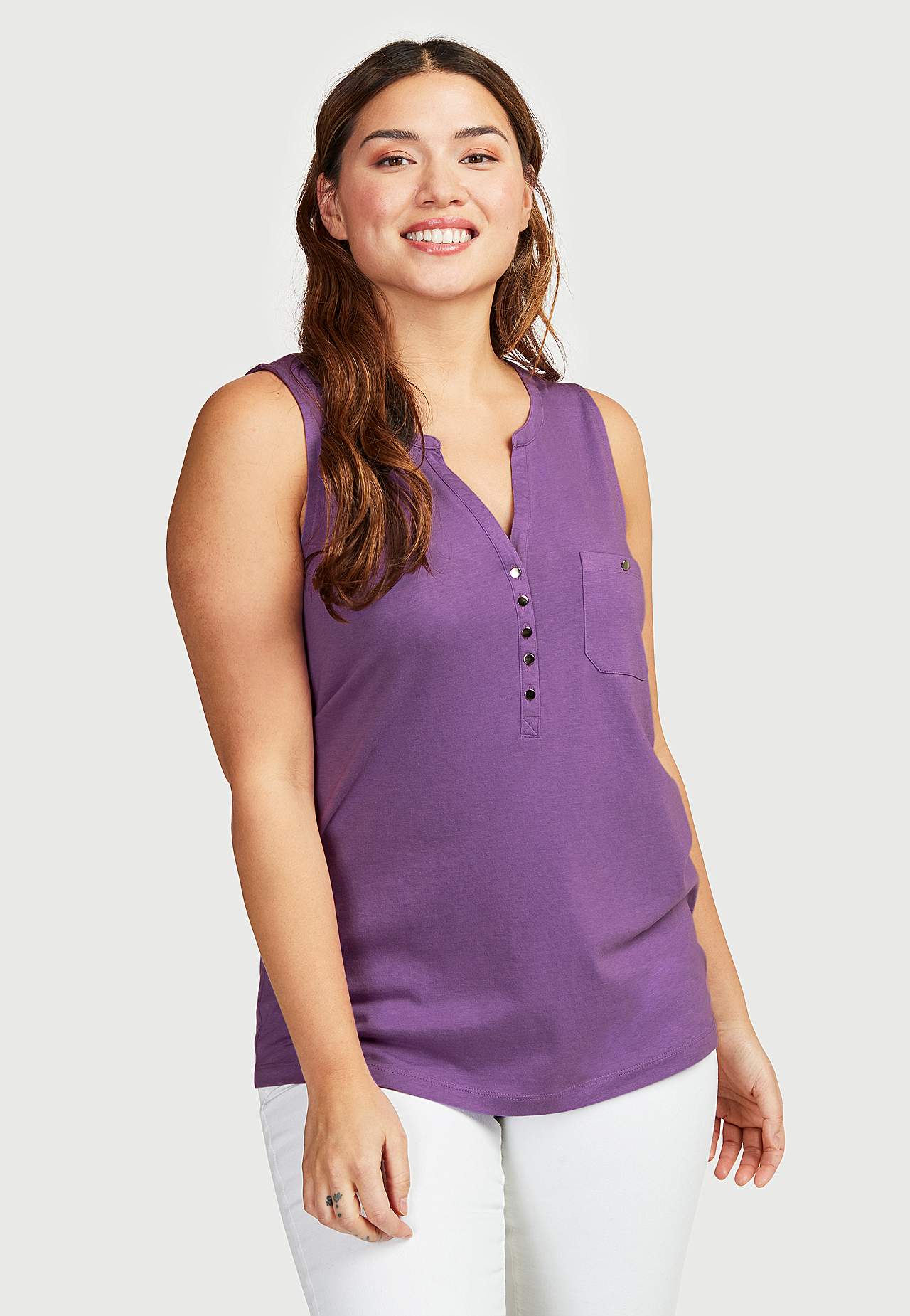 Sleeveless jersey top with metallic buttons Andrea