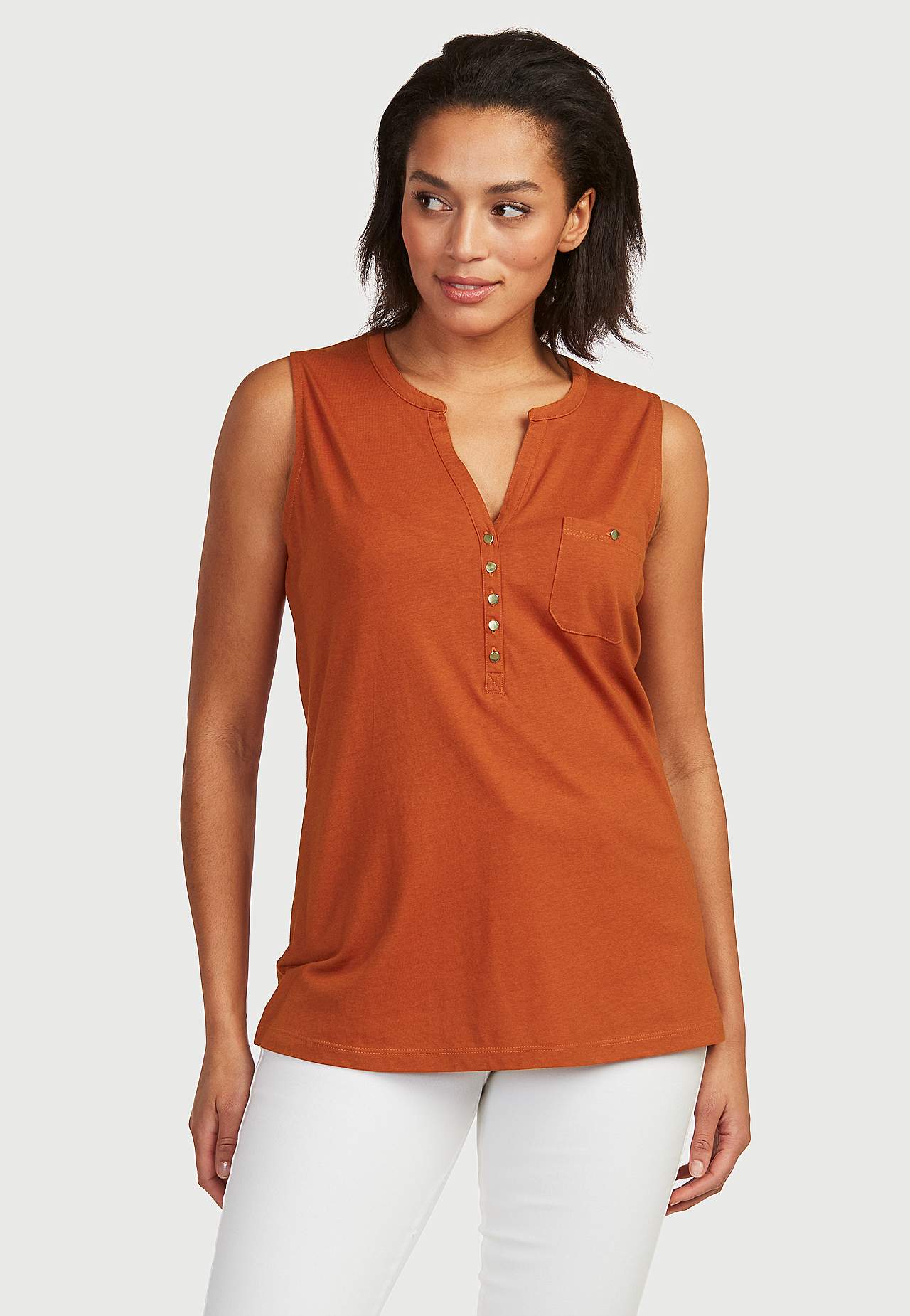 Sleeveless jersey top with metallic buttons Andrea