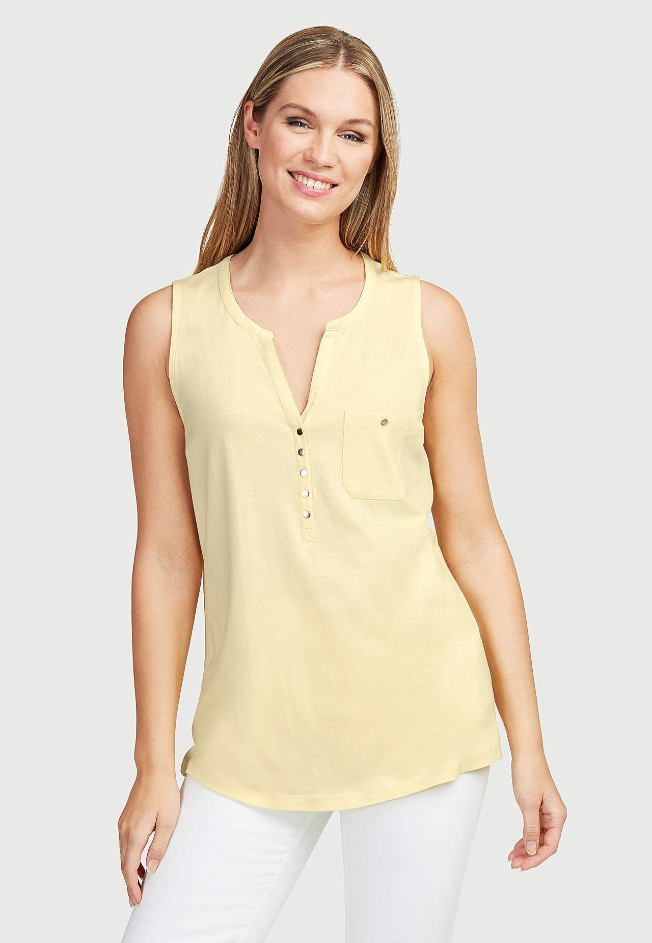 Sleeveless jersey top with metallic buttons Andrea