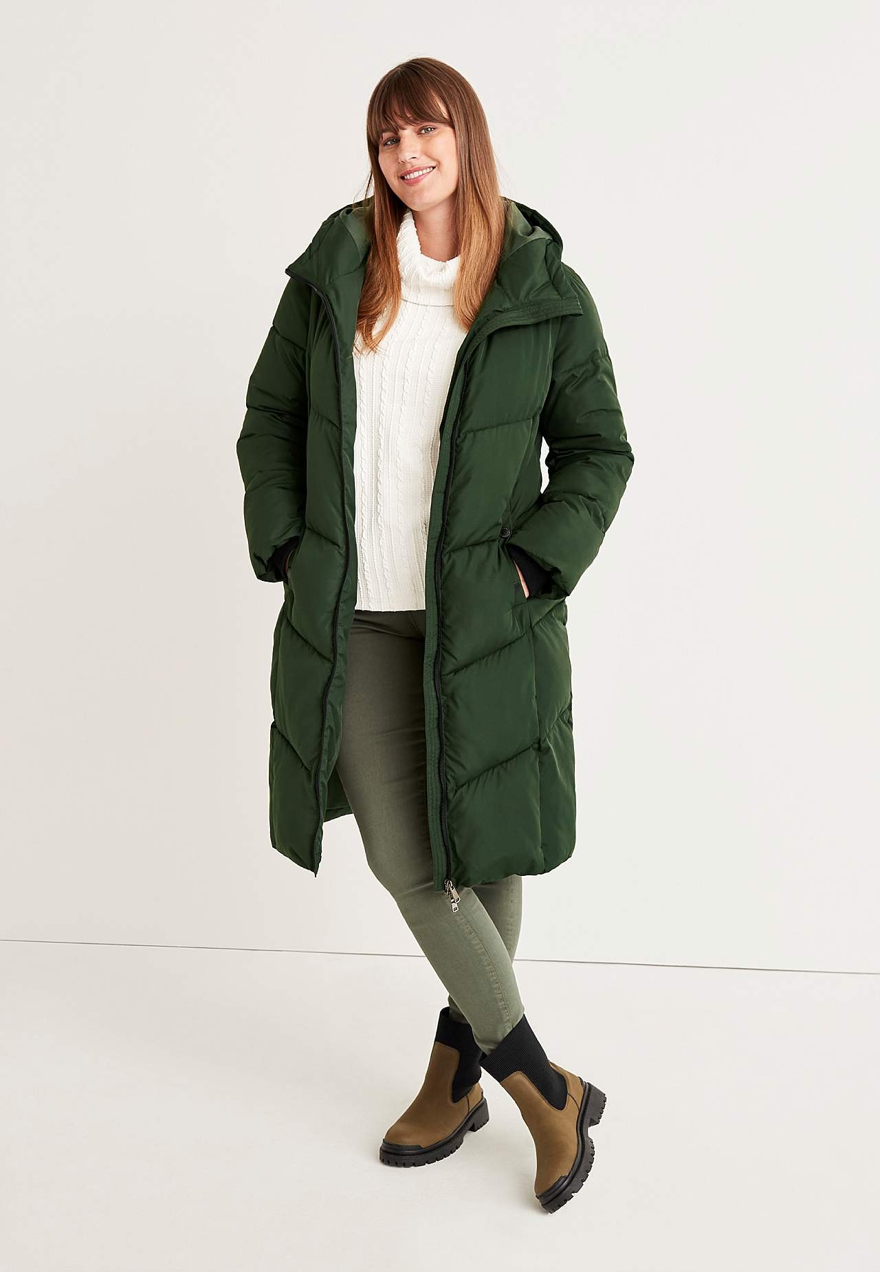 Long coat with fluffy padding