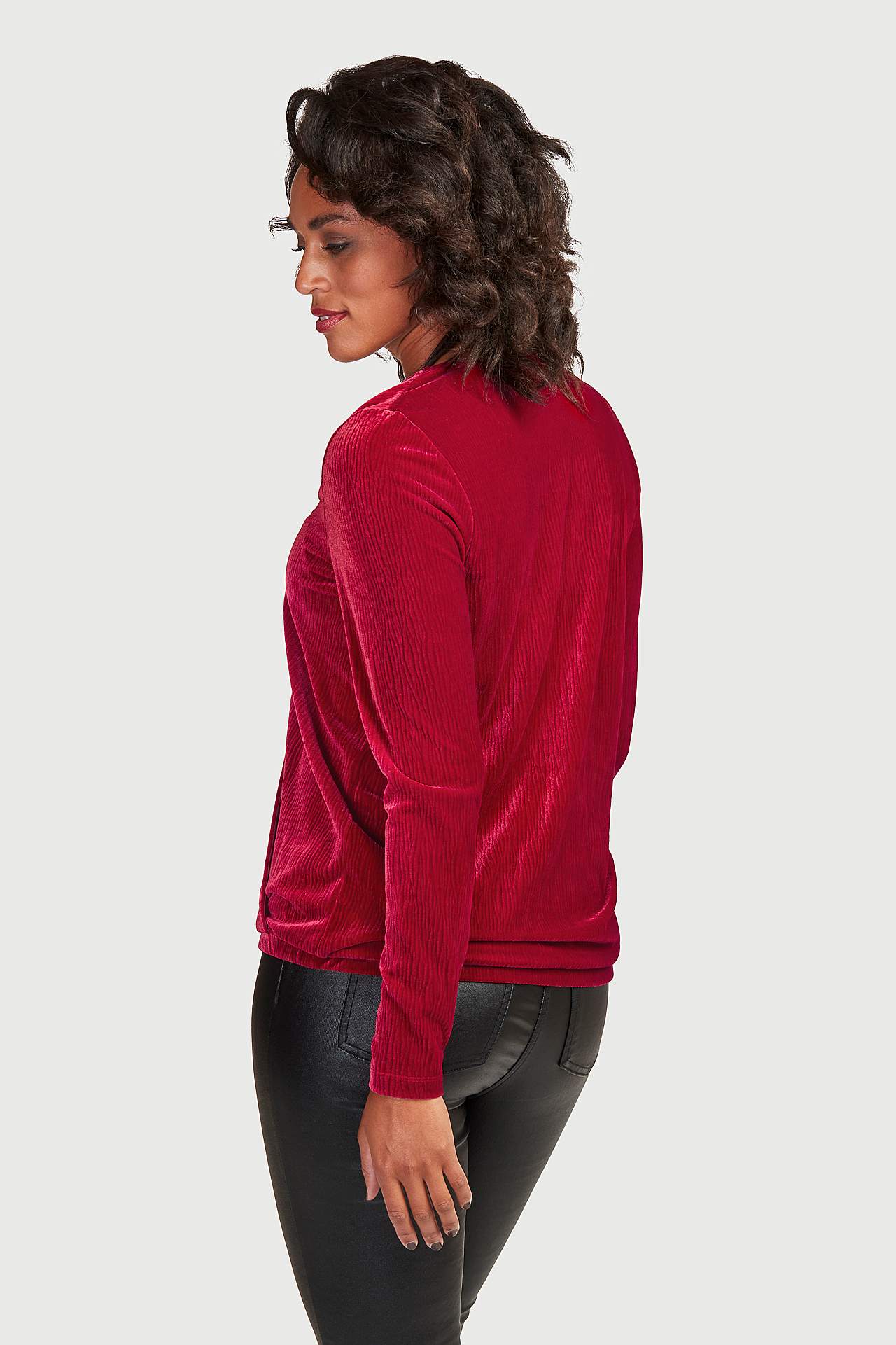 Wrap top in pleated velvet