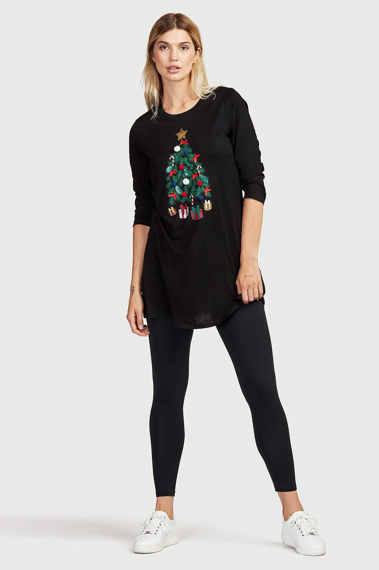 Gemusterte Jersey-Tunika mit Weihnachtsbaum