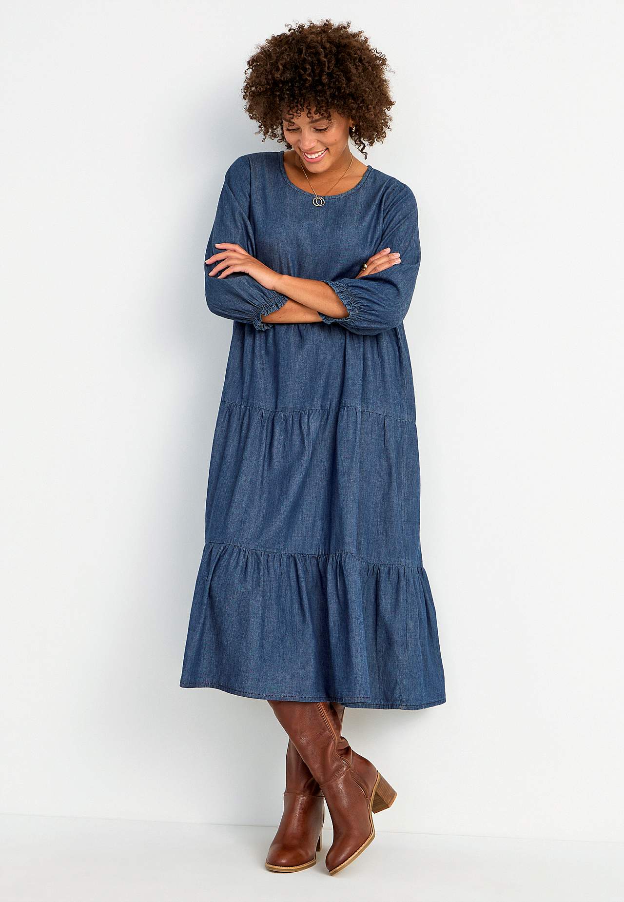 Denim dress with frills