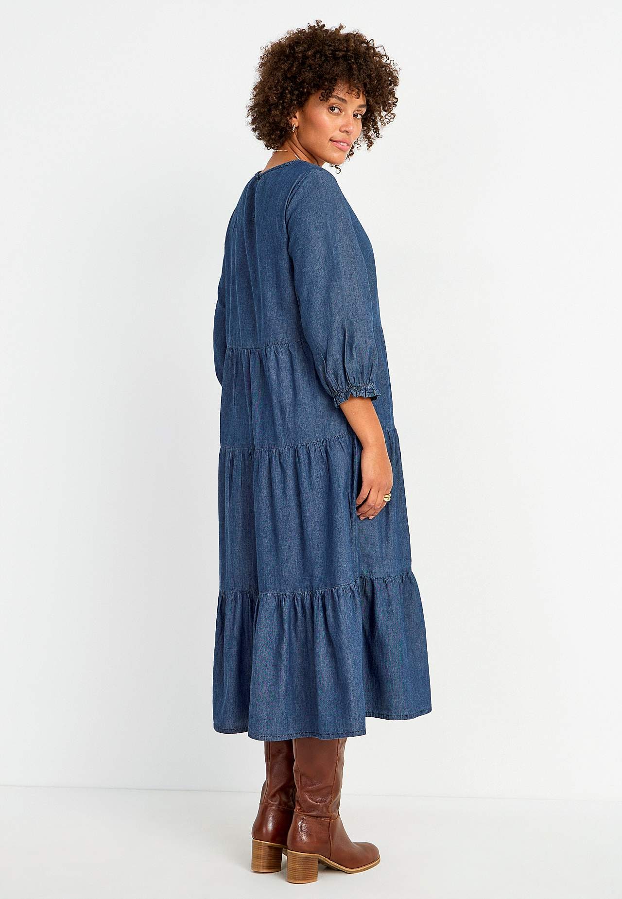 Denim dress with frills