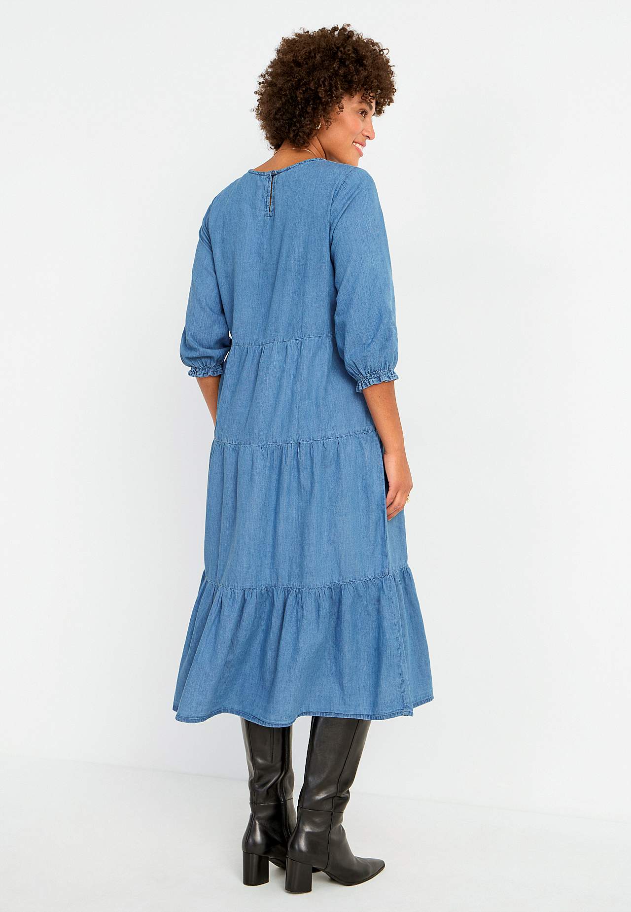 Denim dress with frills