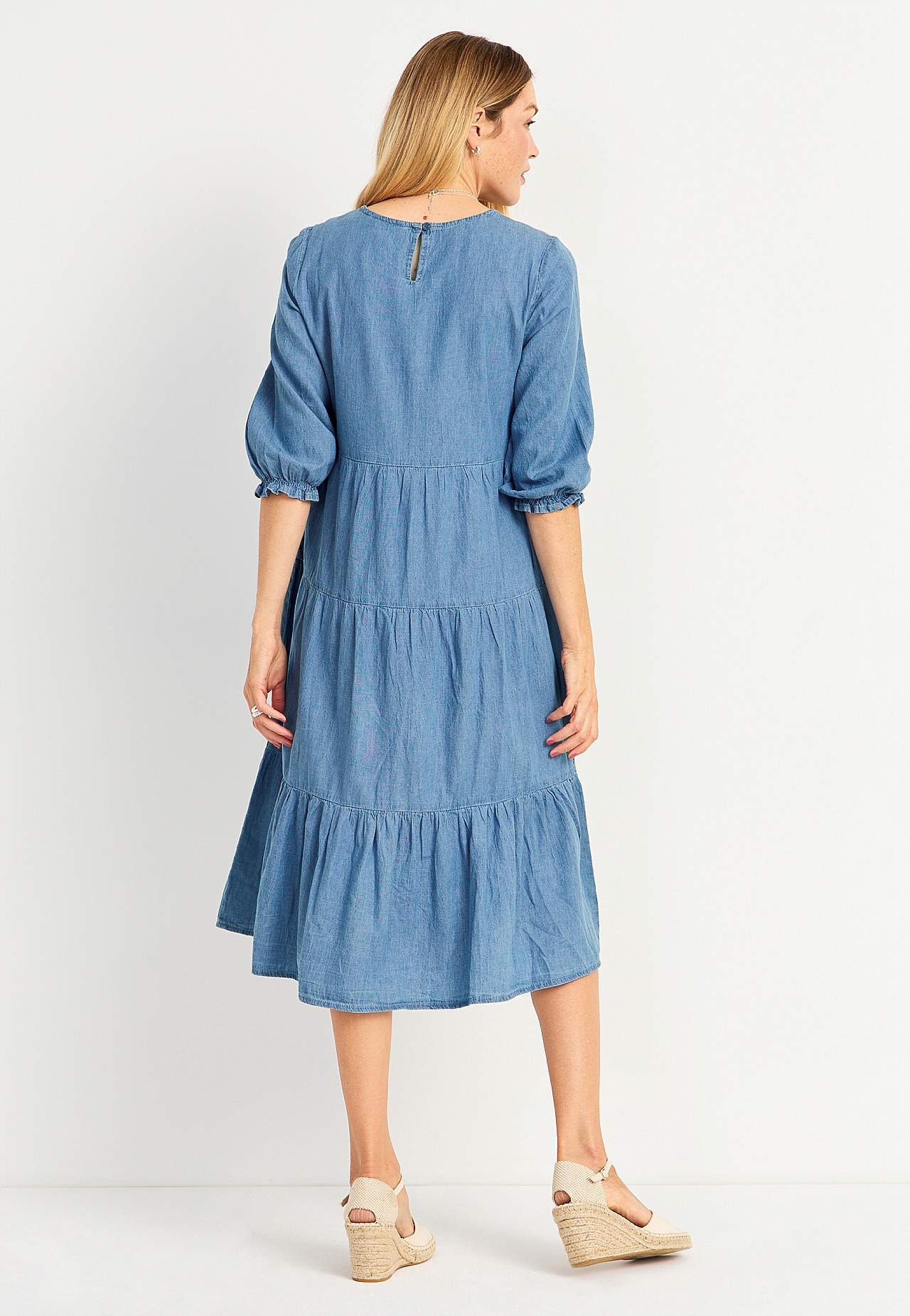 Denim dress with frills