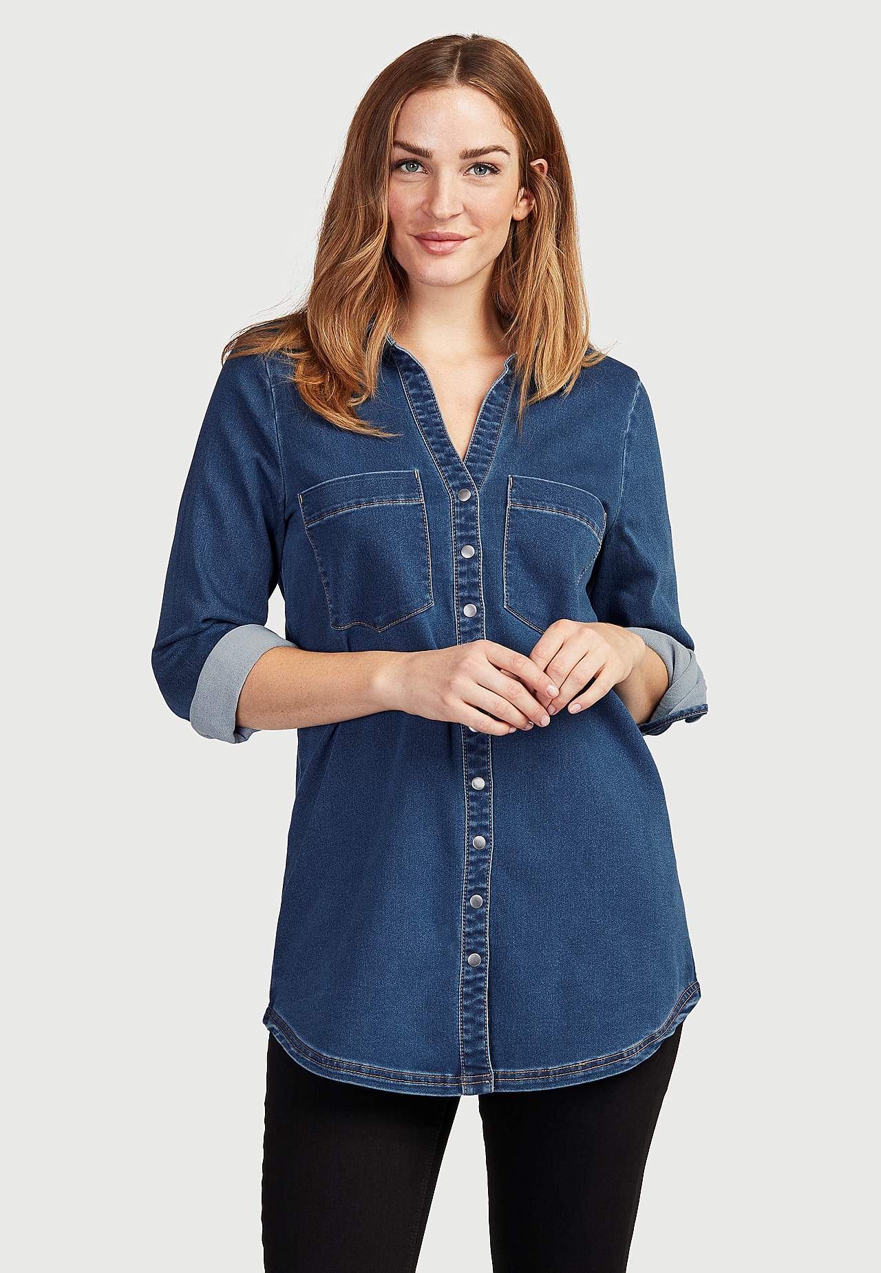 Long-sleeved denim shirt