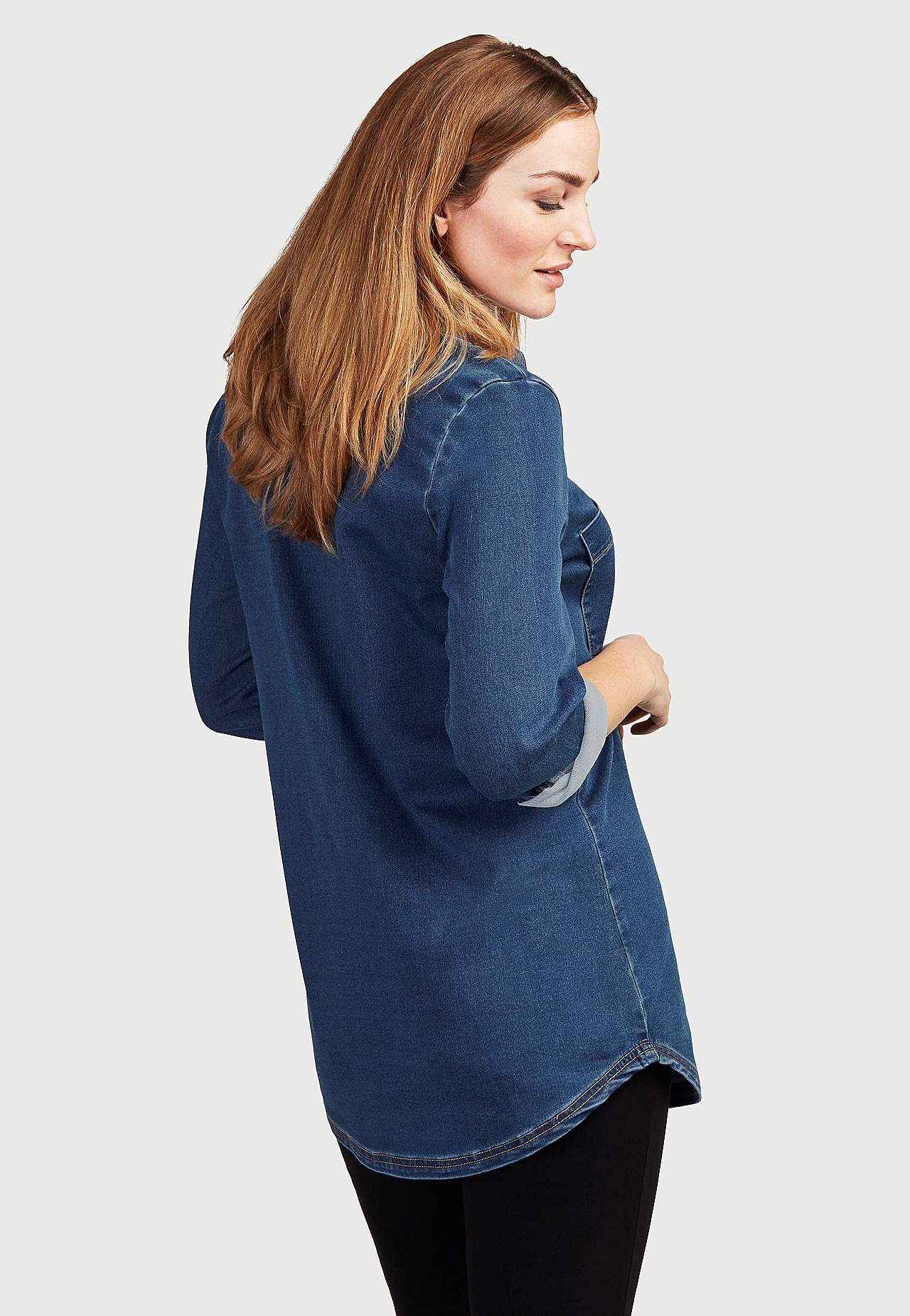 Long-sleeved denim shirt