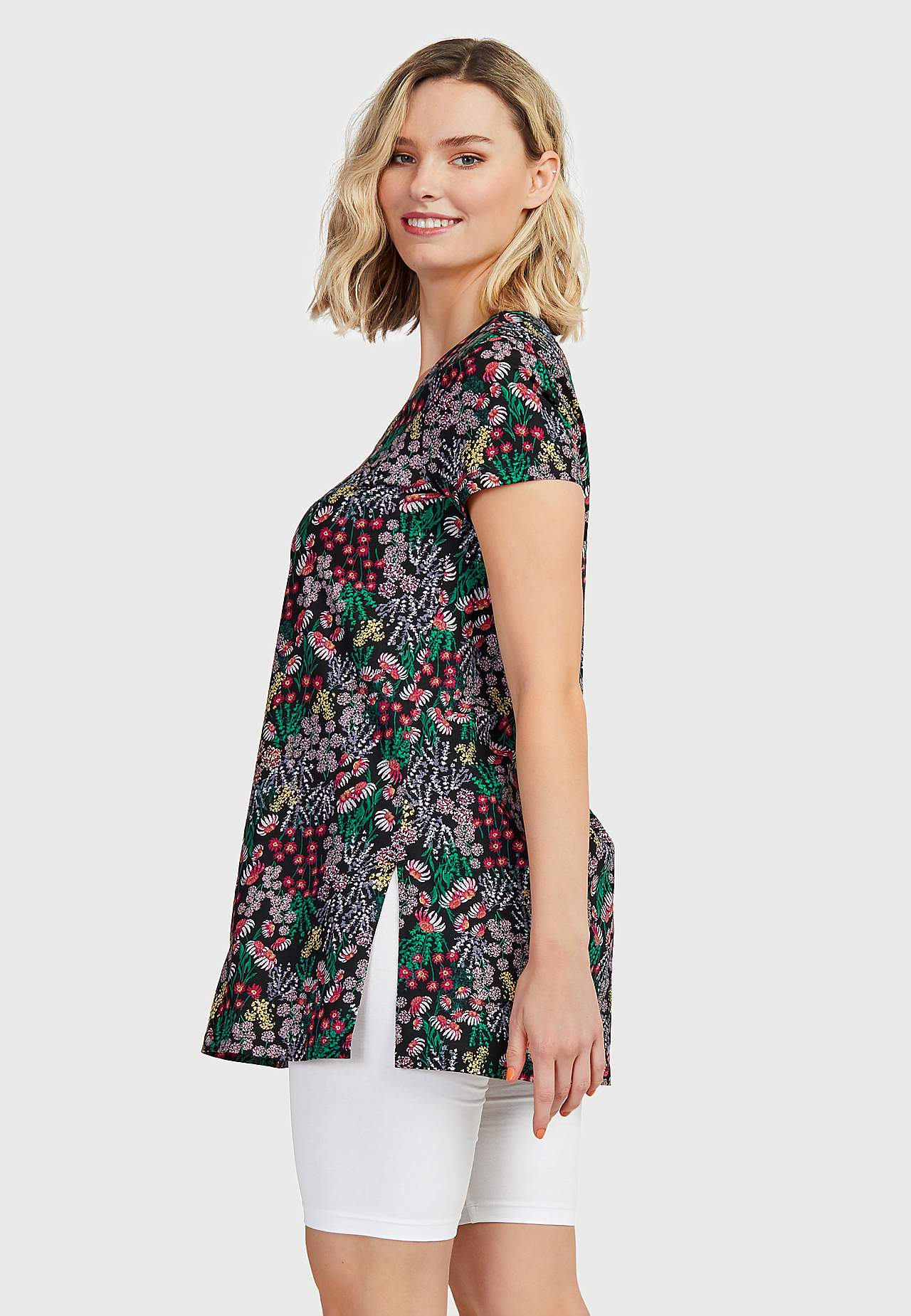 Short-sleeved, patterned jersey tuniq