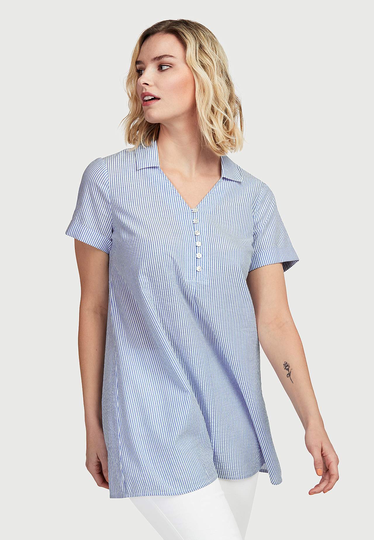 Striped tunic top in seersucker Sheffield