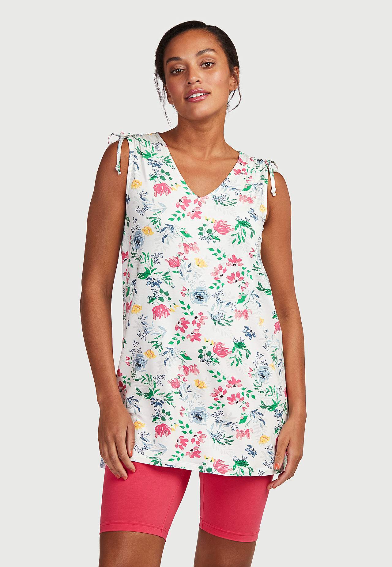 Patterned jersey tuniq with tie design