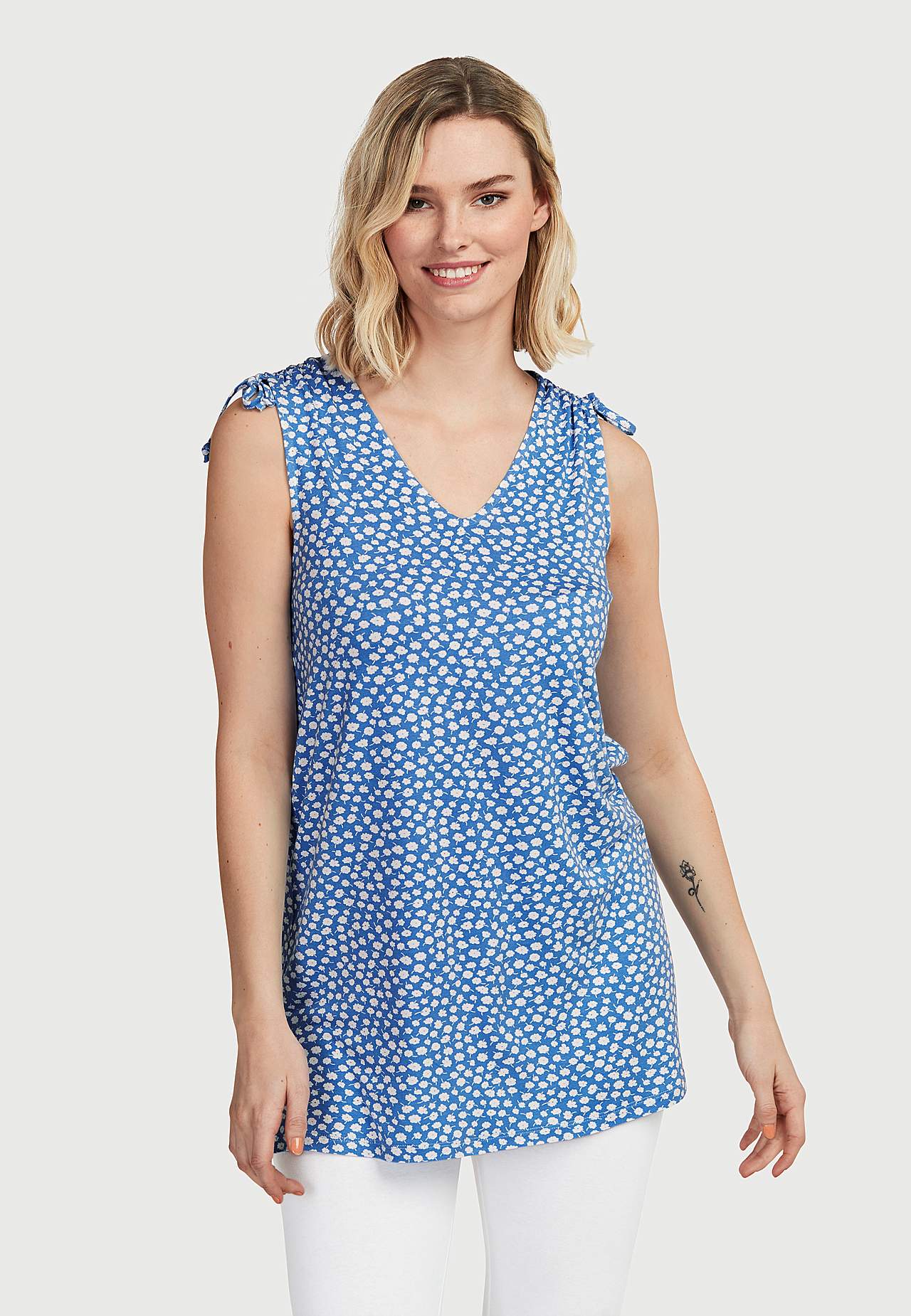 Patterned jersey tuniq with tie design