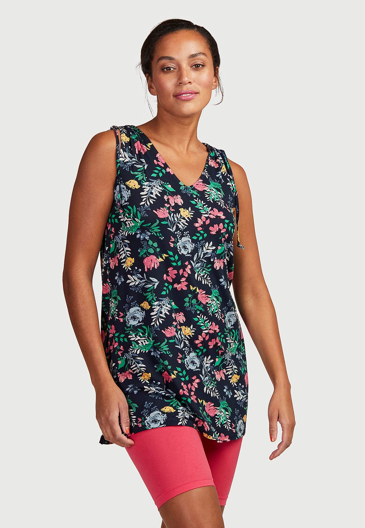Patterned jersey tuniq with tie design