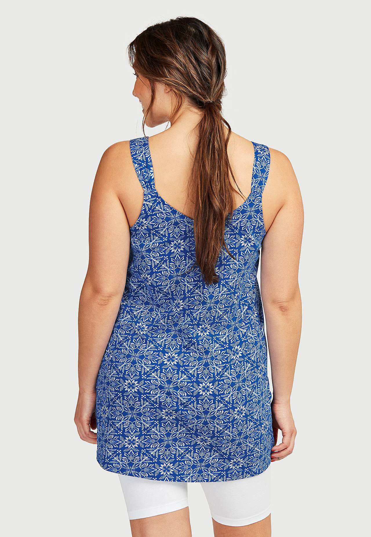 Patterned jersey tuniq with shoulder strap