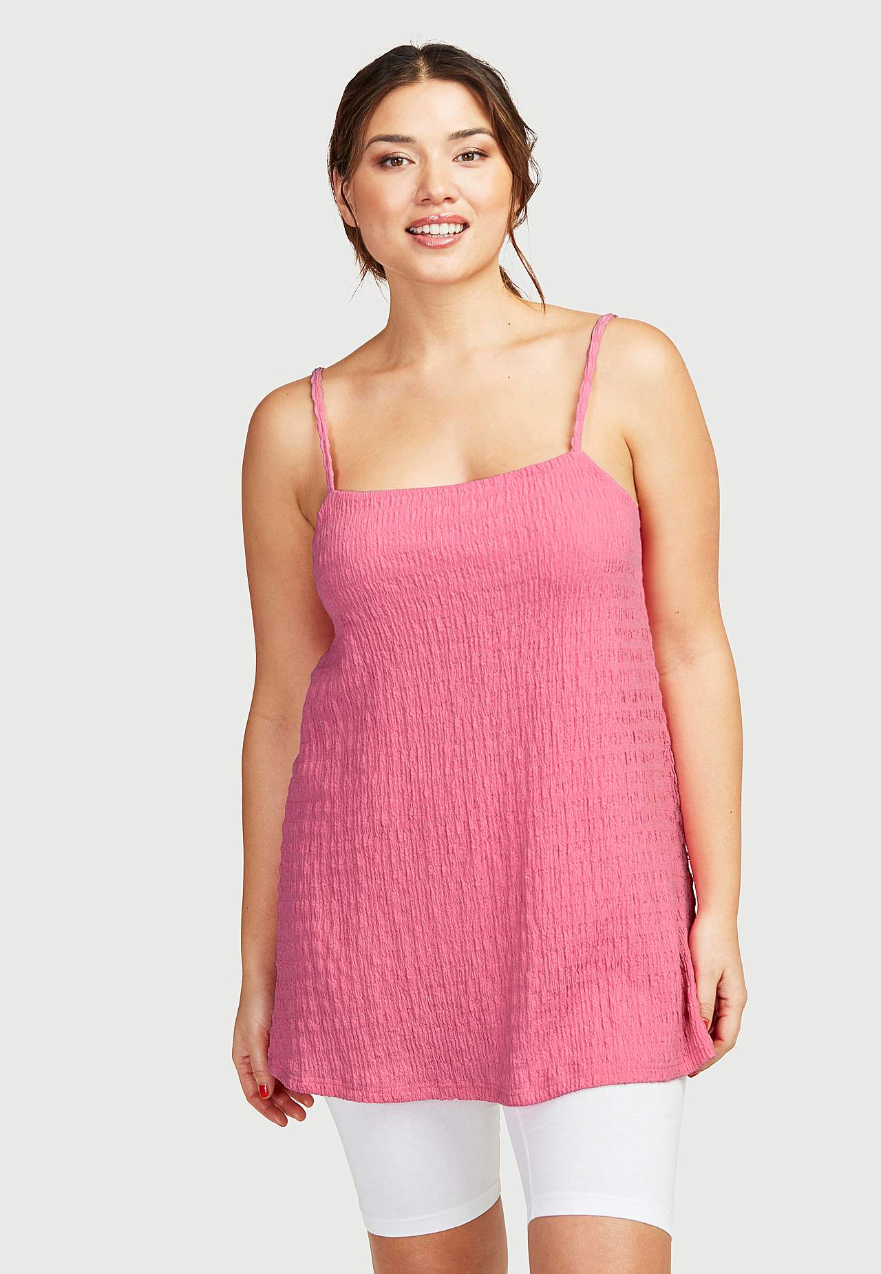 Long jersey top with thin shoulder straps